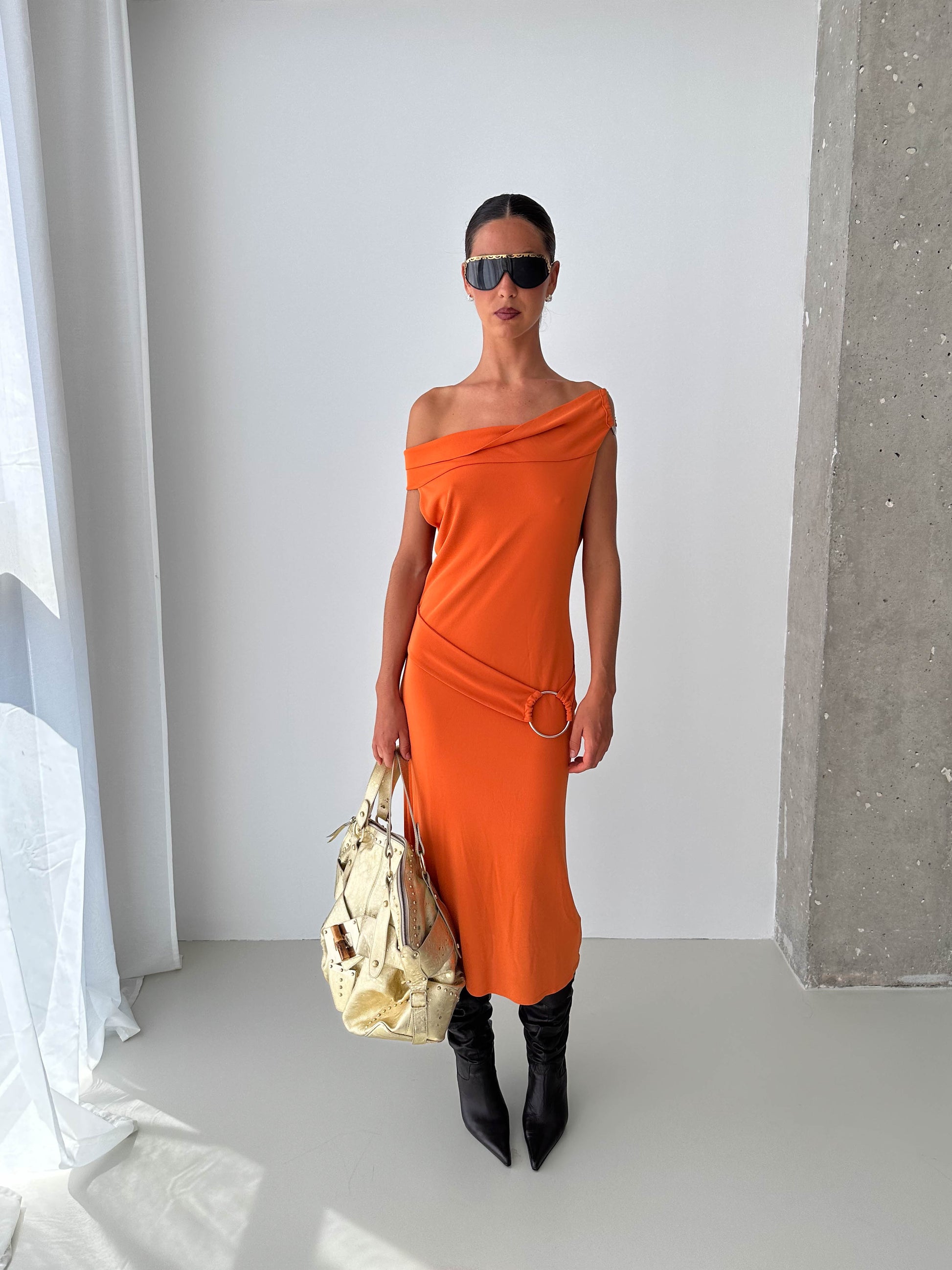 O Ring Off The Shoulder Midi Dress