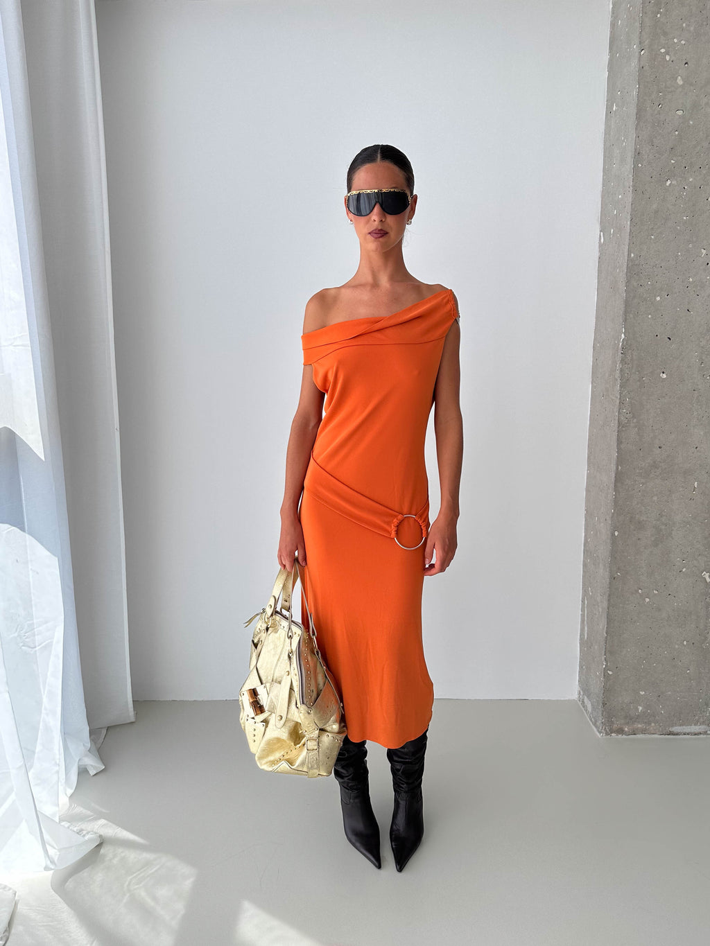 O Ring Off The Shoulder Midi Dress