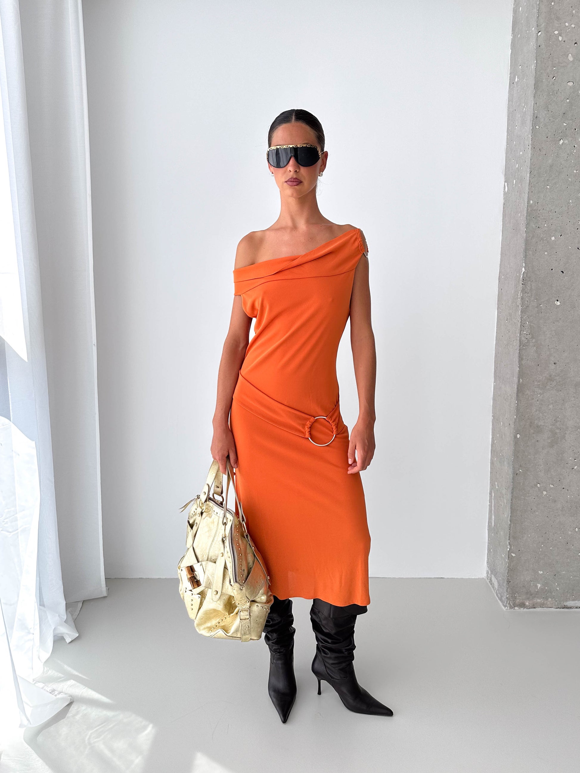 O Ring Off The Shoulder Midi Dress