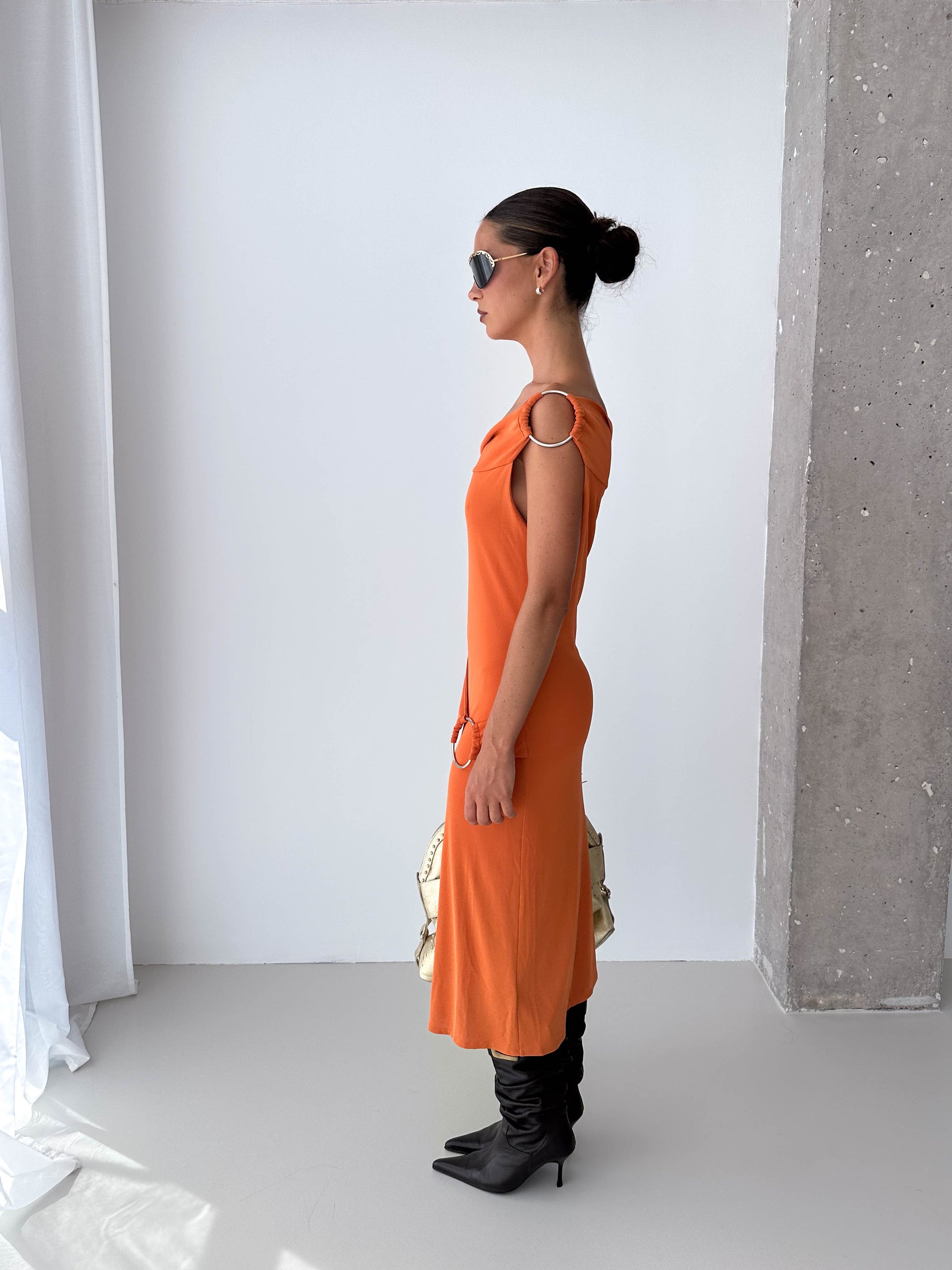 O Ring Off The Shoulder Midi Dress