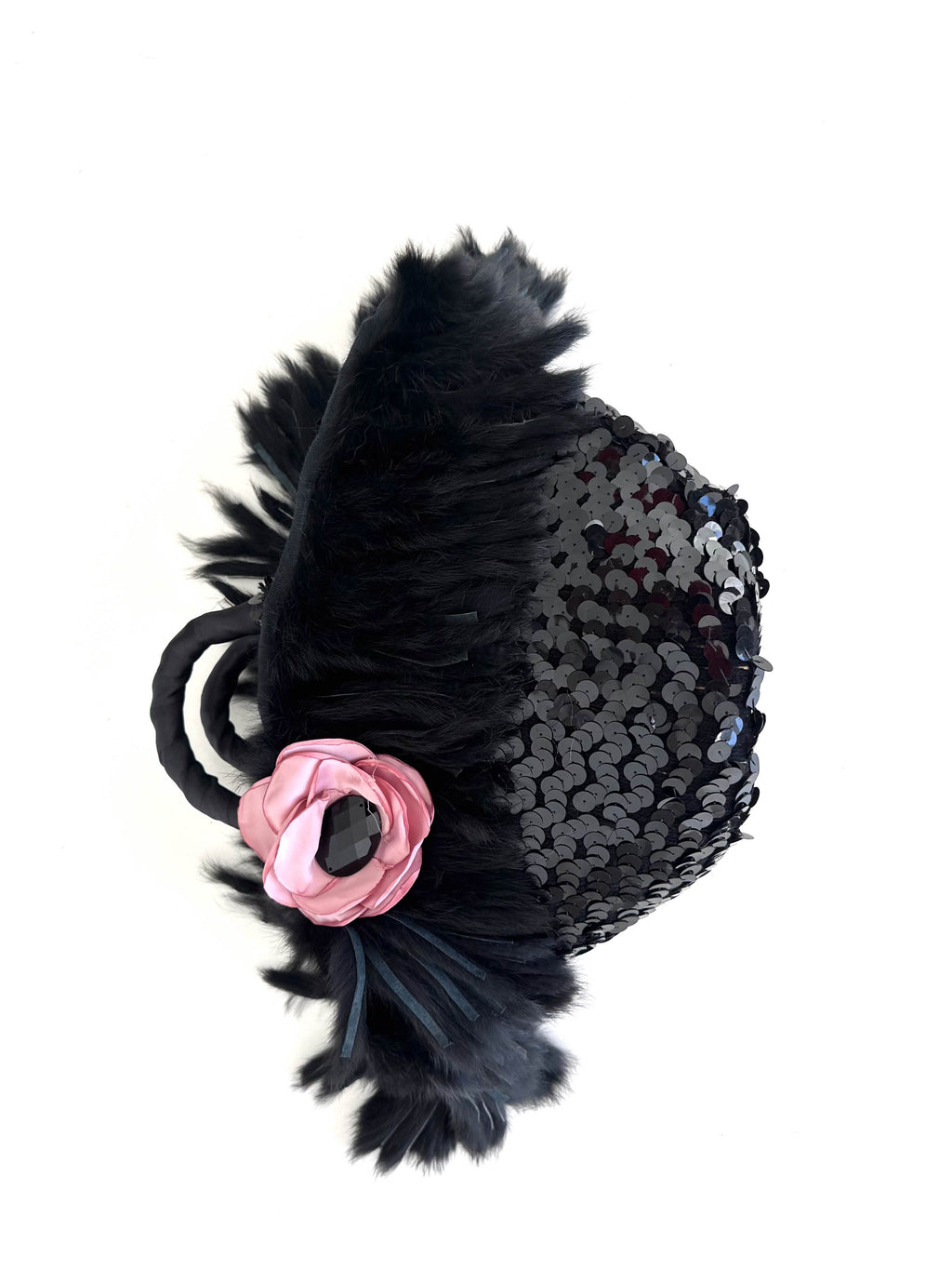 Italian Black Sequin & Fur Mini Bag