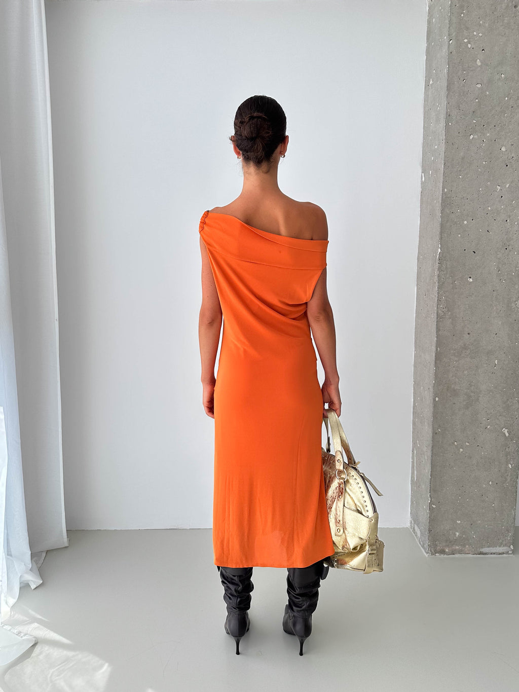 O Ring Off The Shoulder Midi Dress
