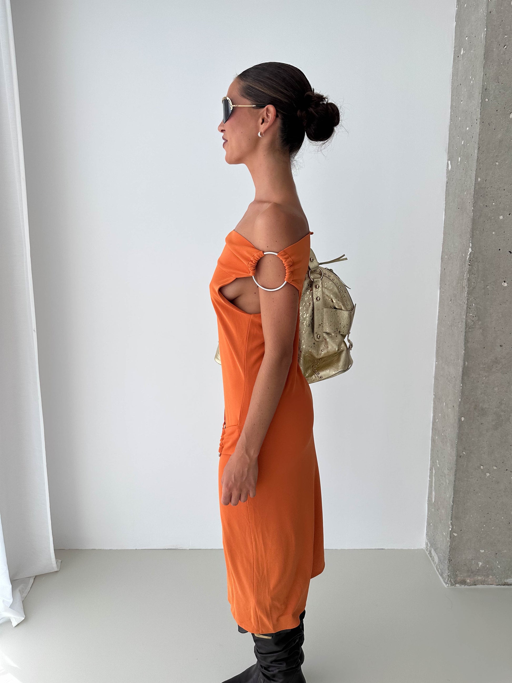 O Ring Off The Shoulder Midi Dress