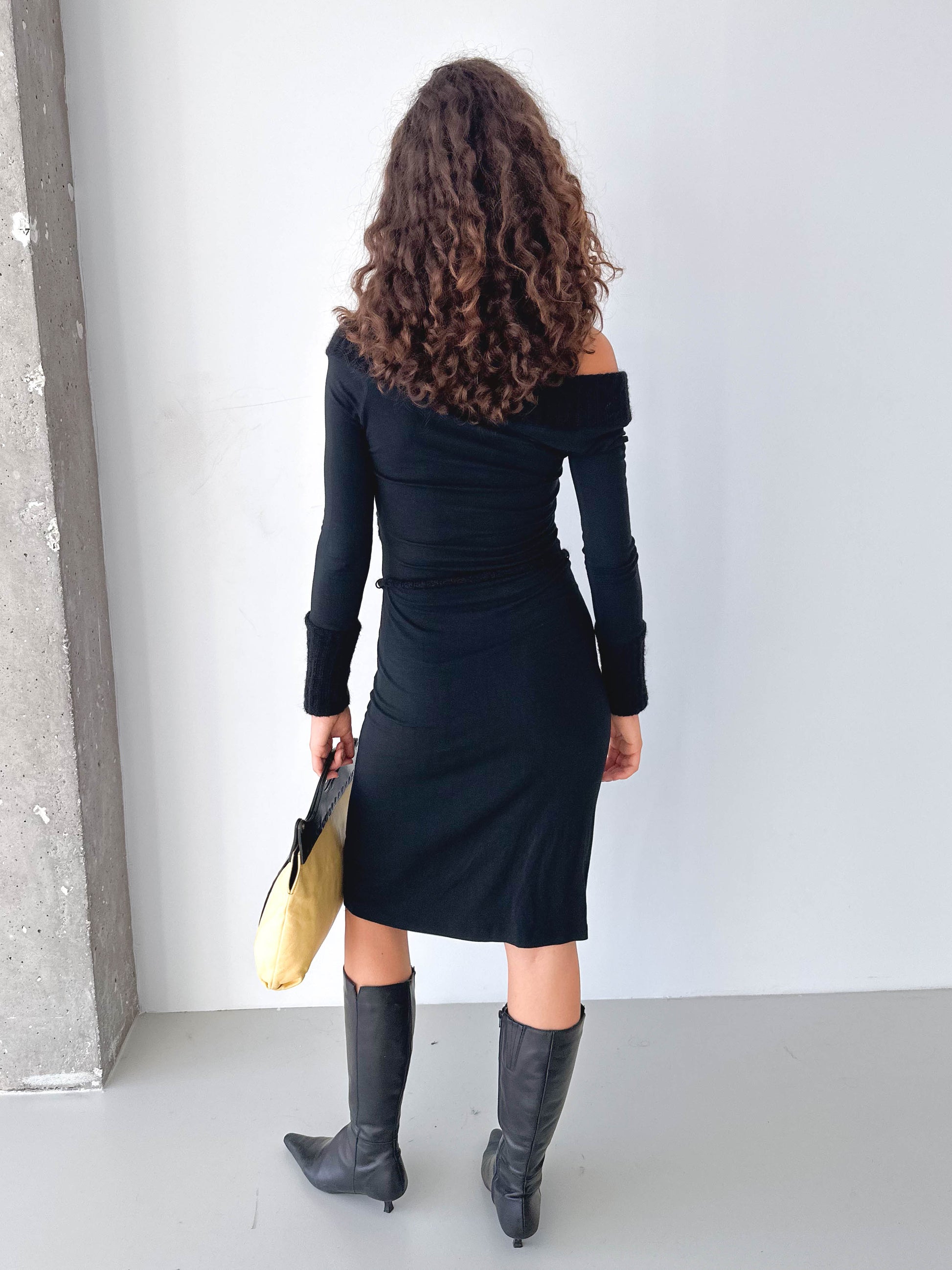 Long Sleeved V Neck Mohair Cuffed Dress