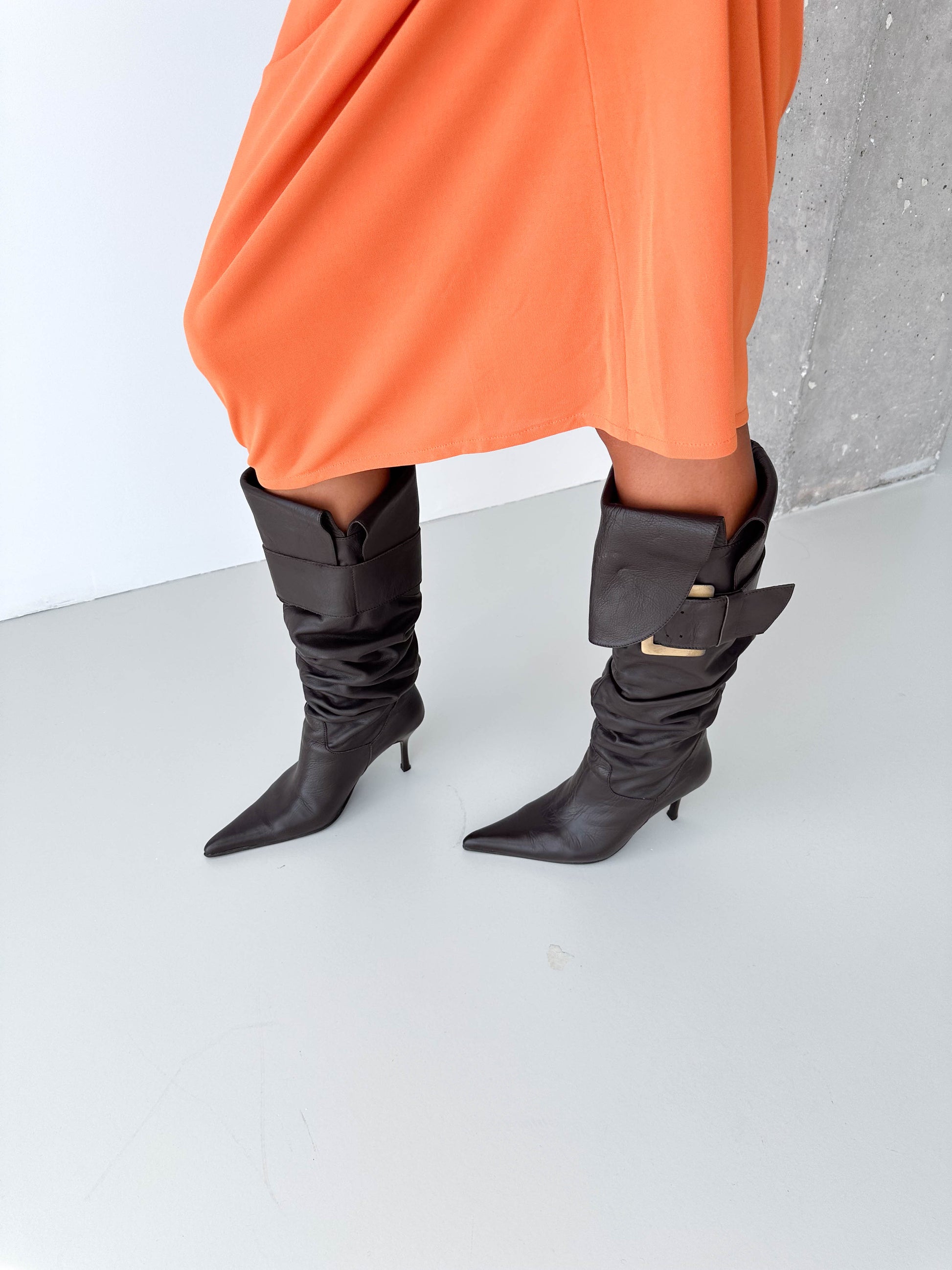 Italian Leather Pirate Buckle Knee High Boots