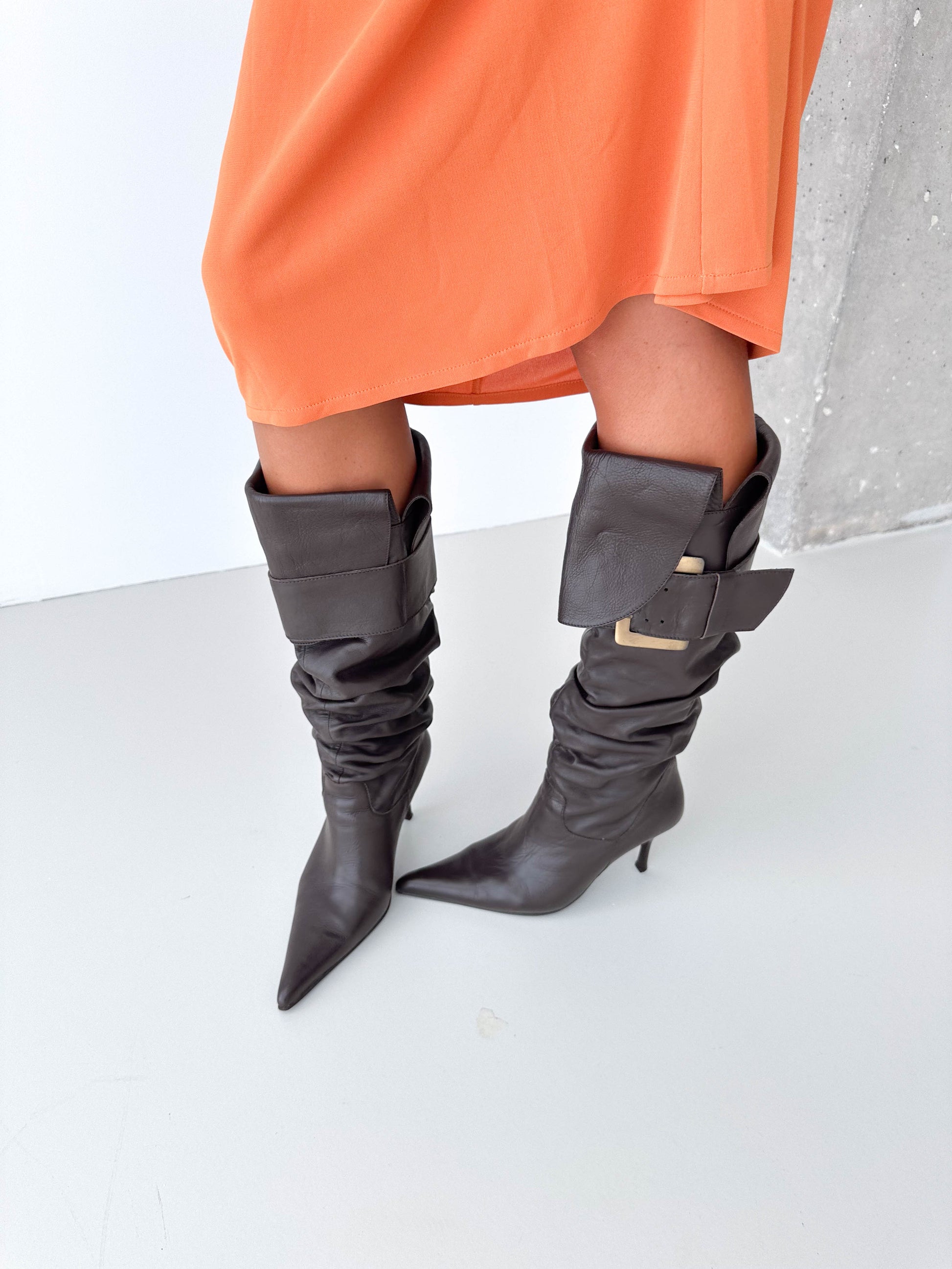Italian Leather Pirate Buckle Knee High Boots