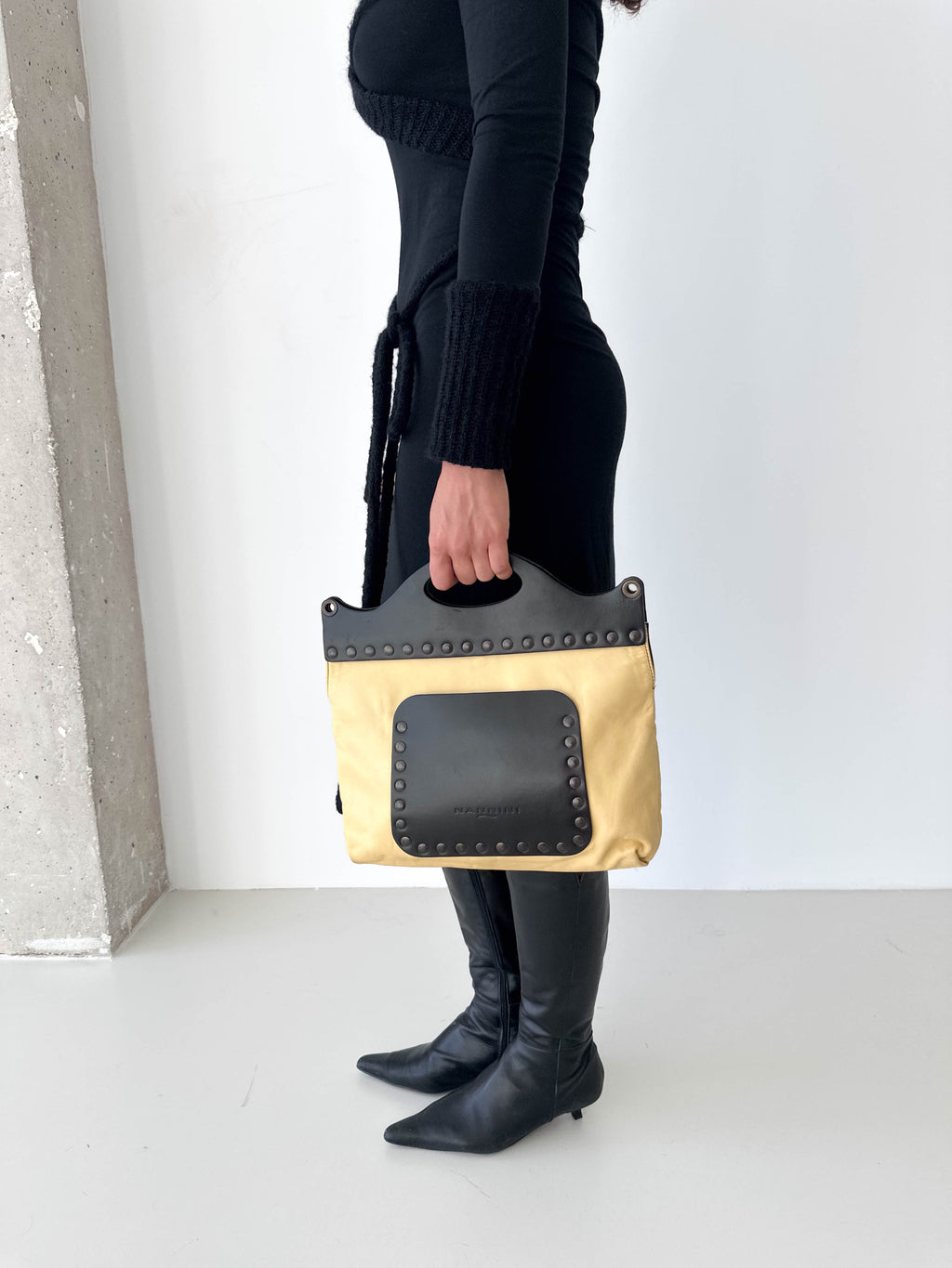 Italian Leather Studded Large Clutch