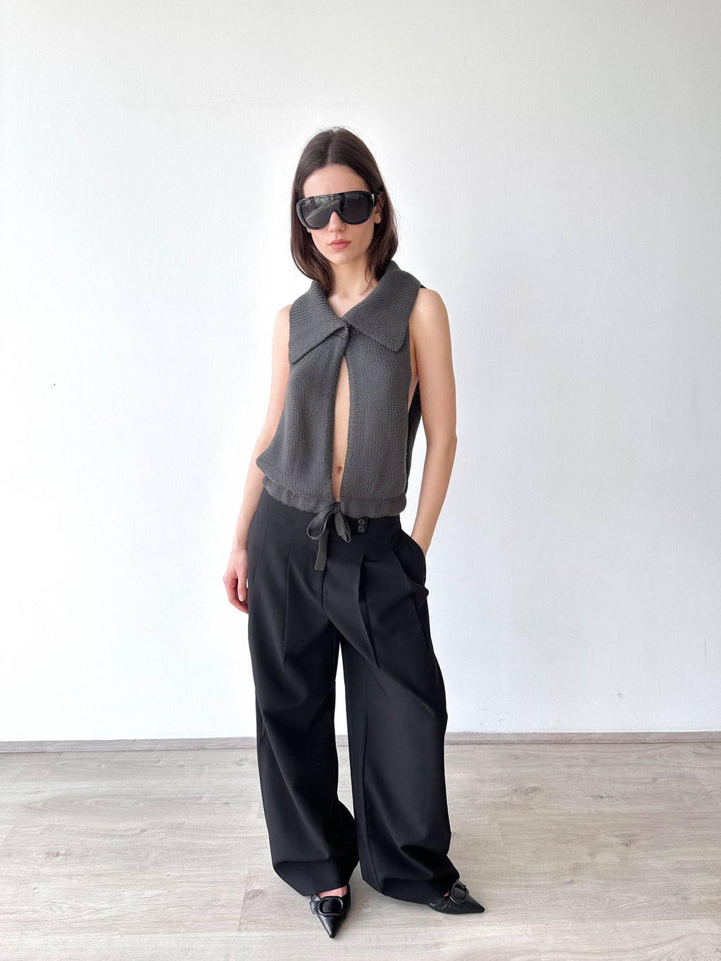 Open Tie Knitted Top