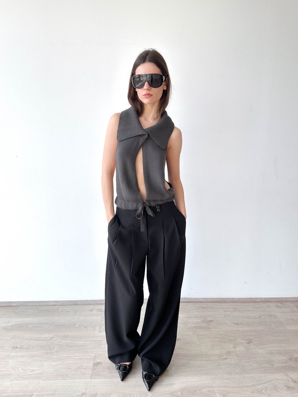 Open Tie Knitted Top