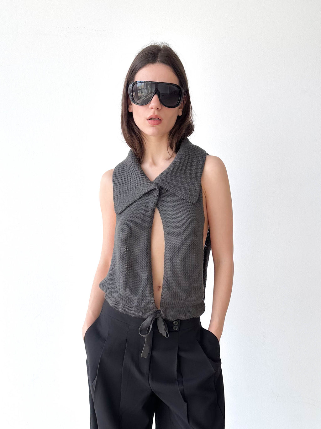 Open Tie Knitted Top