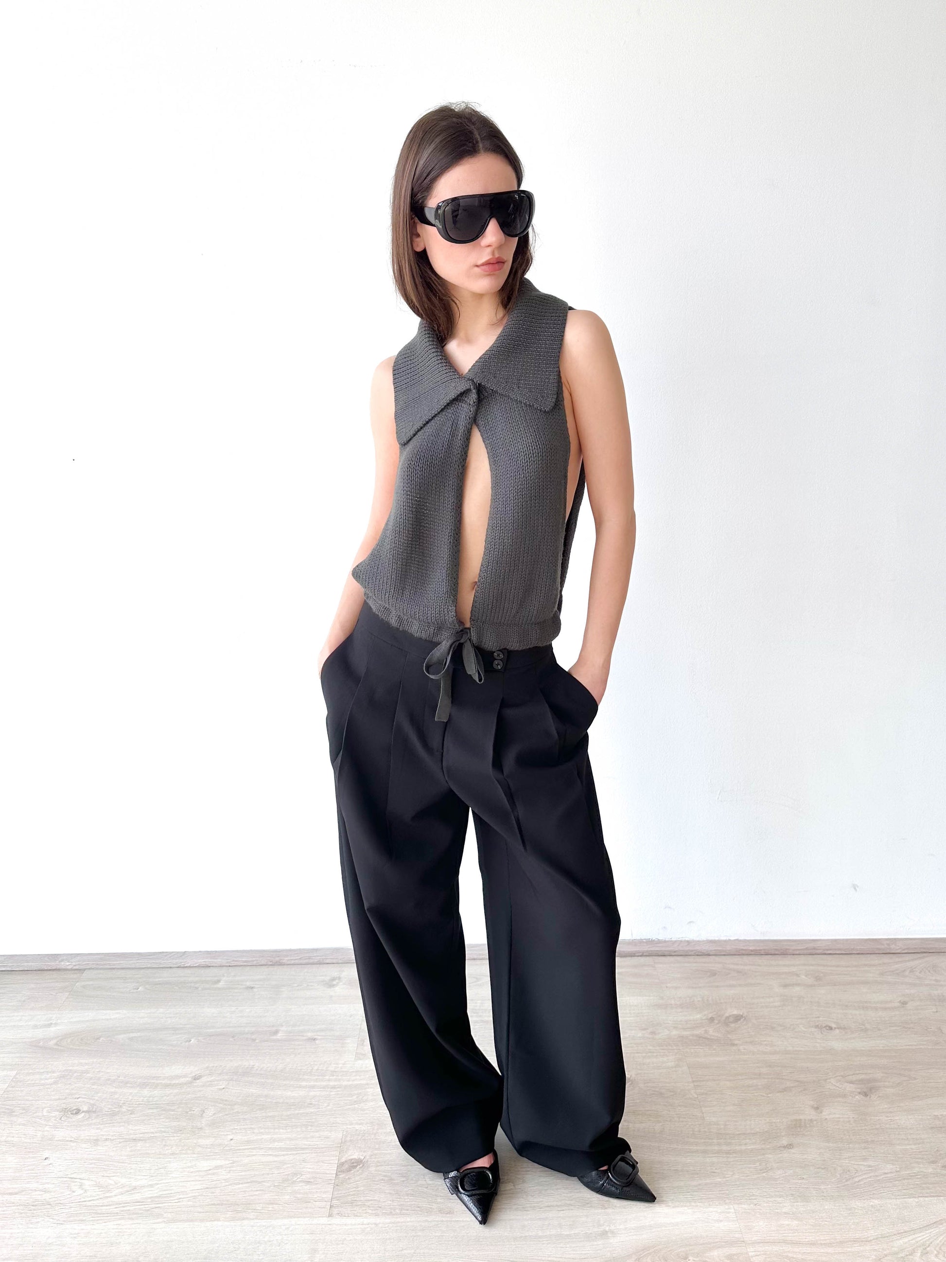 Open Tie Knitted Top