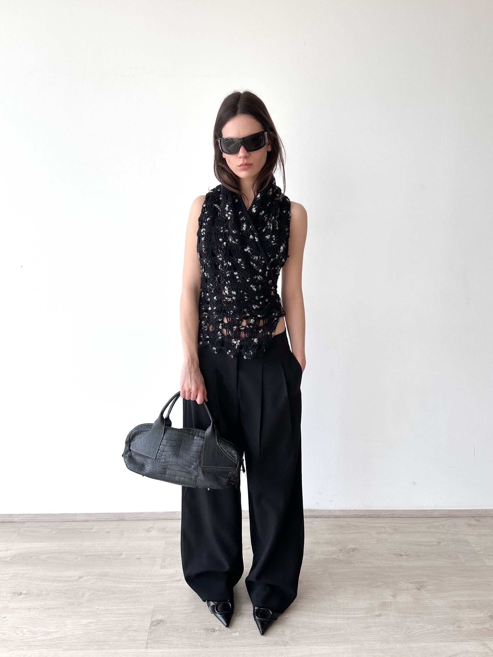 Knitted Wrap Backless Top