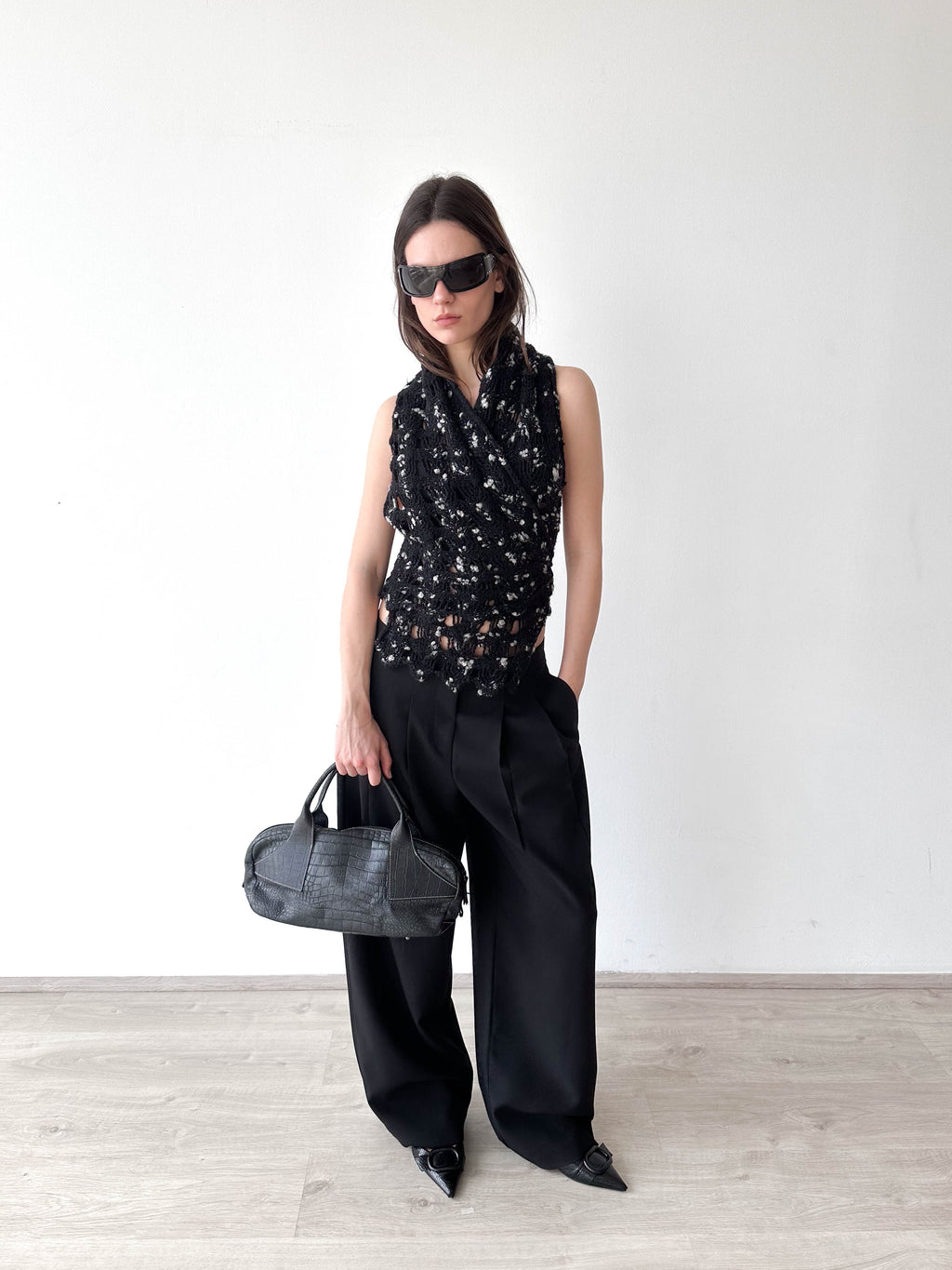 Knitted Wrap Backless Top