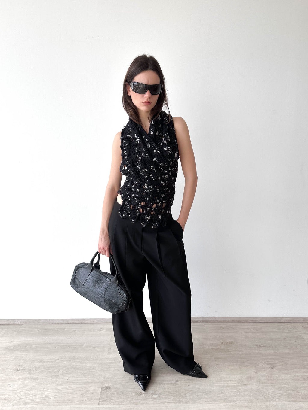 Knitted Wrap Backless Top