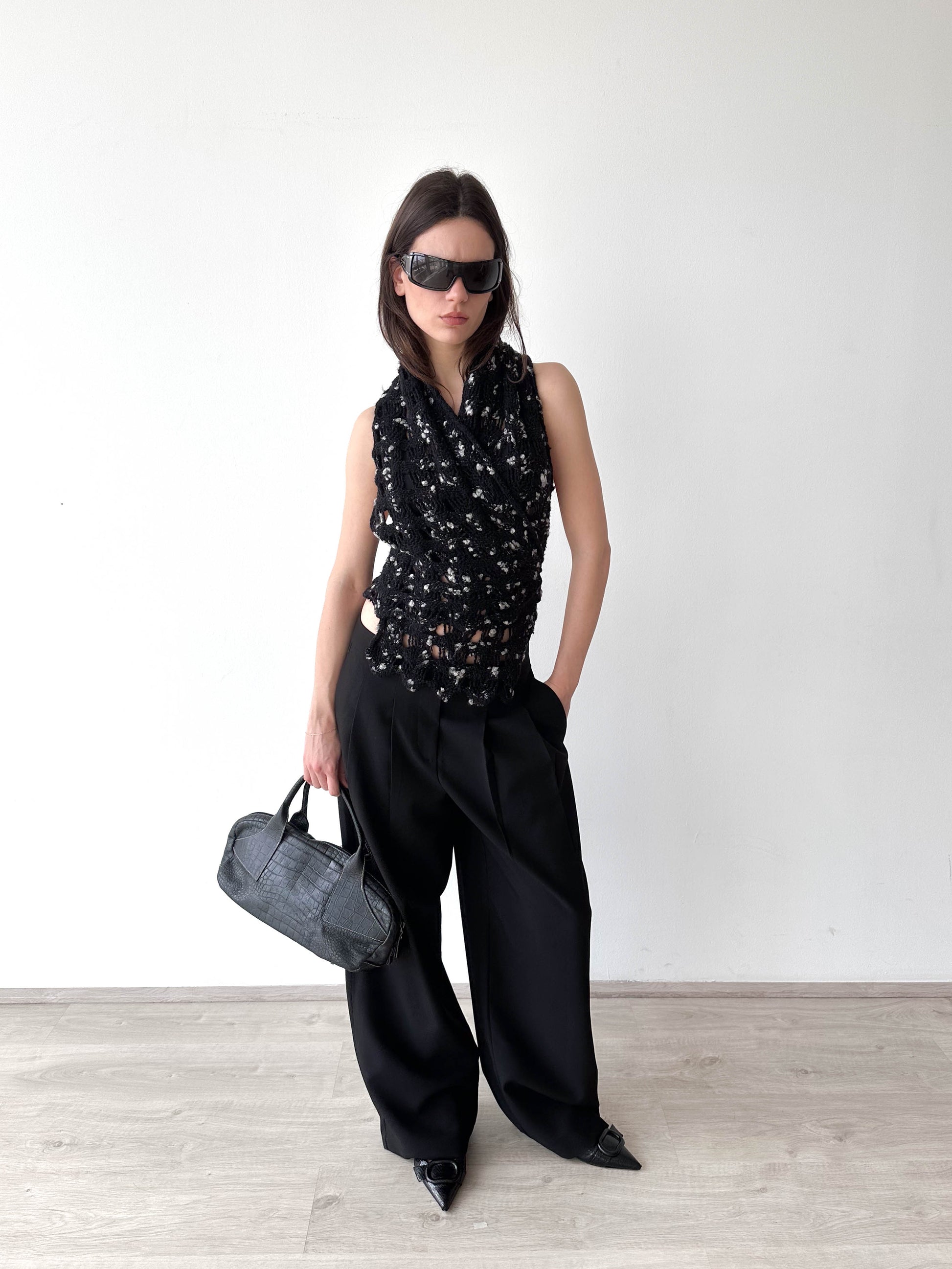 Knitted Wrap Backless Top