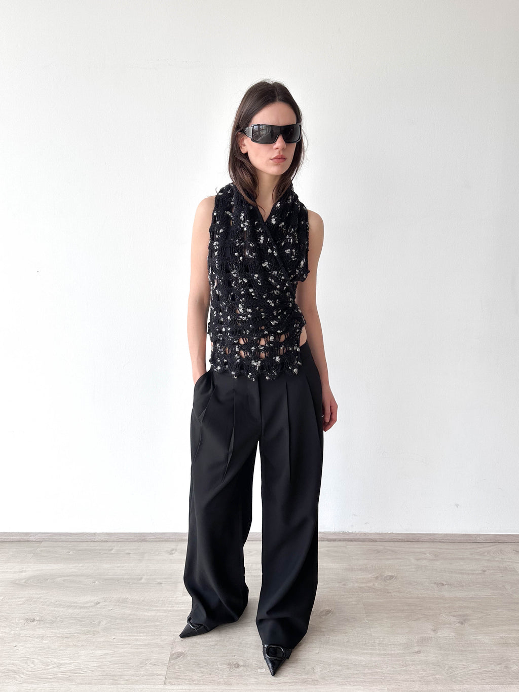 Knitted Wrap Backless Top