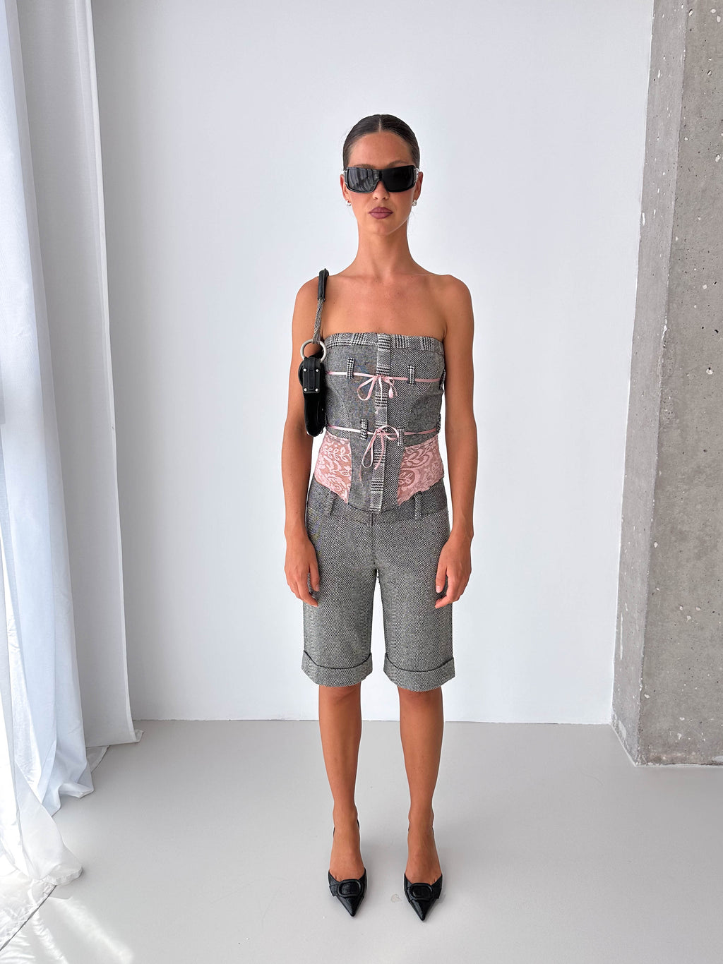 Tweed Stapless Shorts Bustier Matching  Two Piece