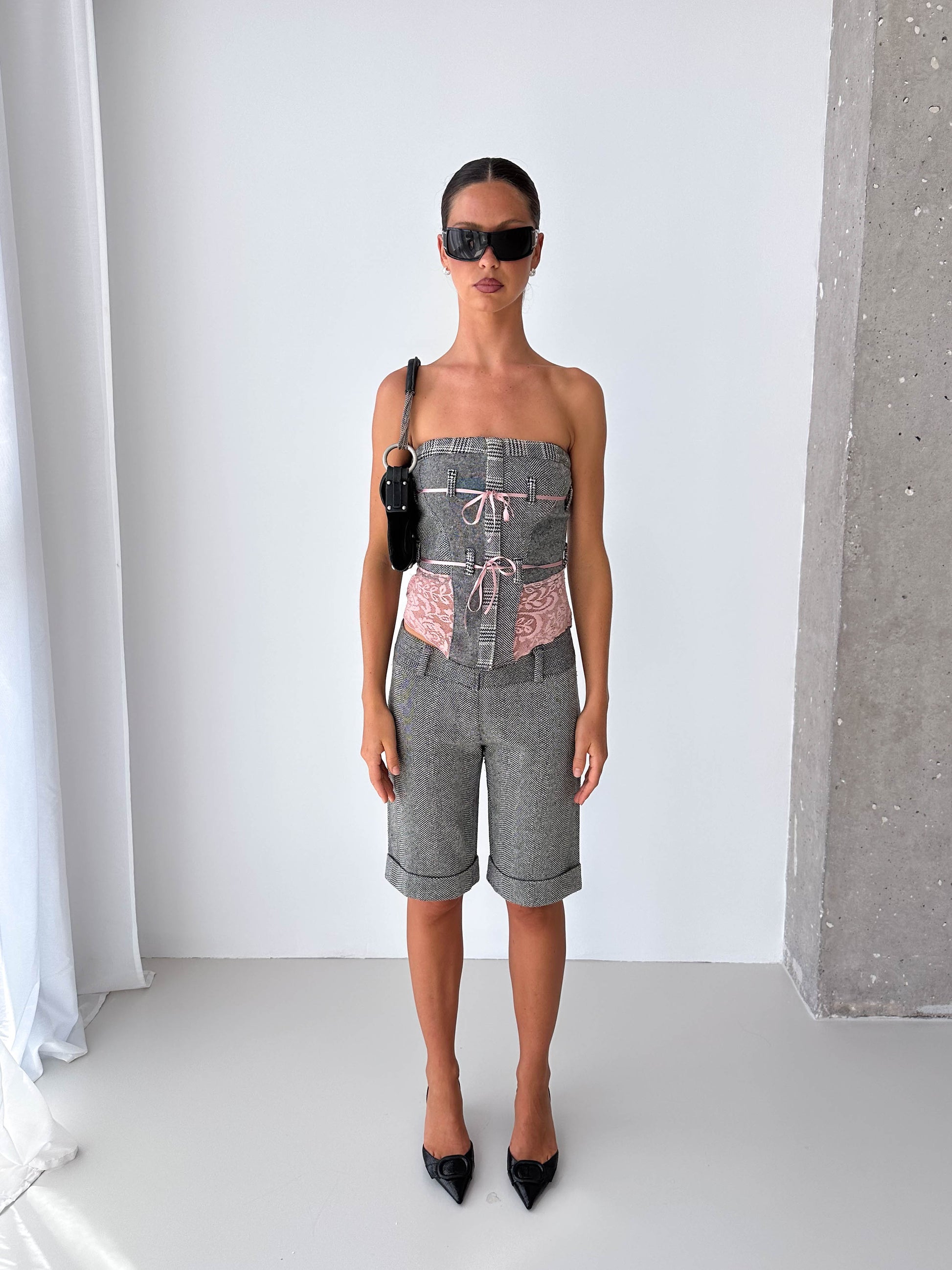Tweed Stapless Shorts Bustier Matching  Two Piece