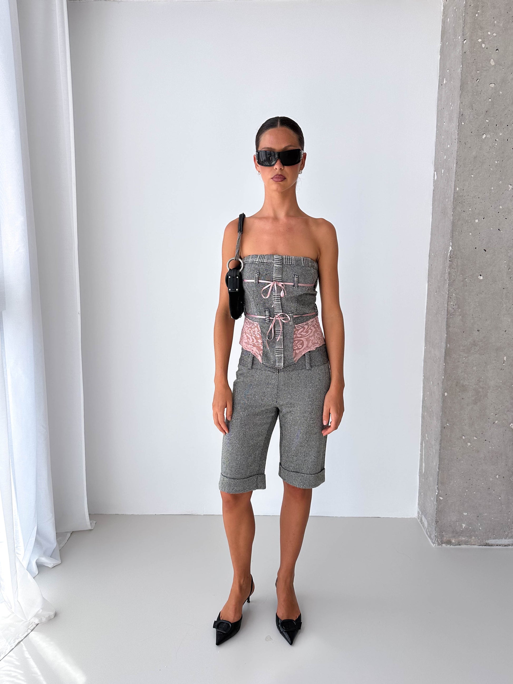 Tweed Stapless Shorts Bustier Matching  Two Piece