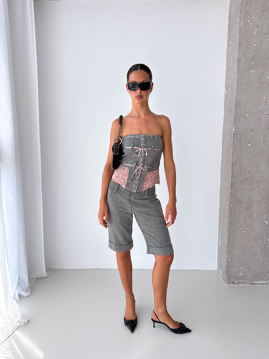 Tweed Stapless Shorts Bustier Matching  Two Piece