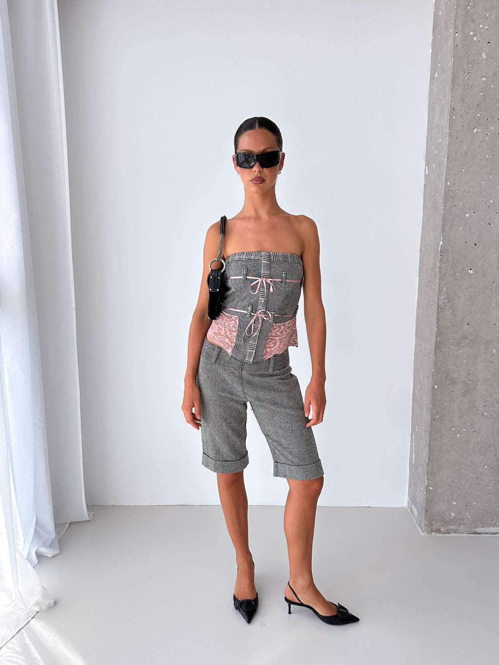 Tweed Stapless Shorts Bustier Matching  Two Piece