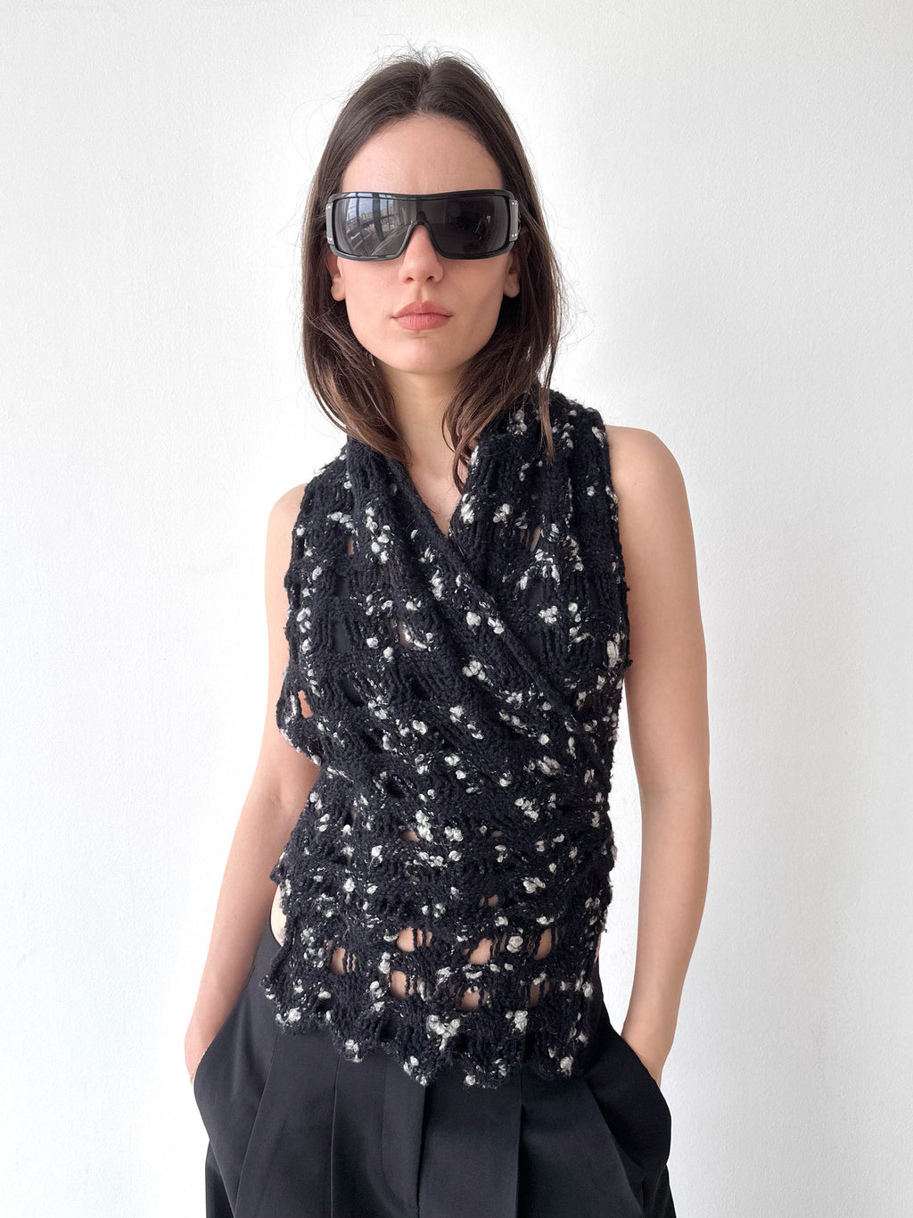 Knitted Wrap Backless Top