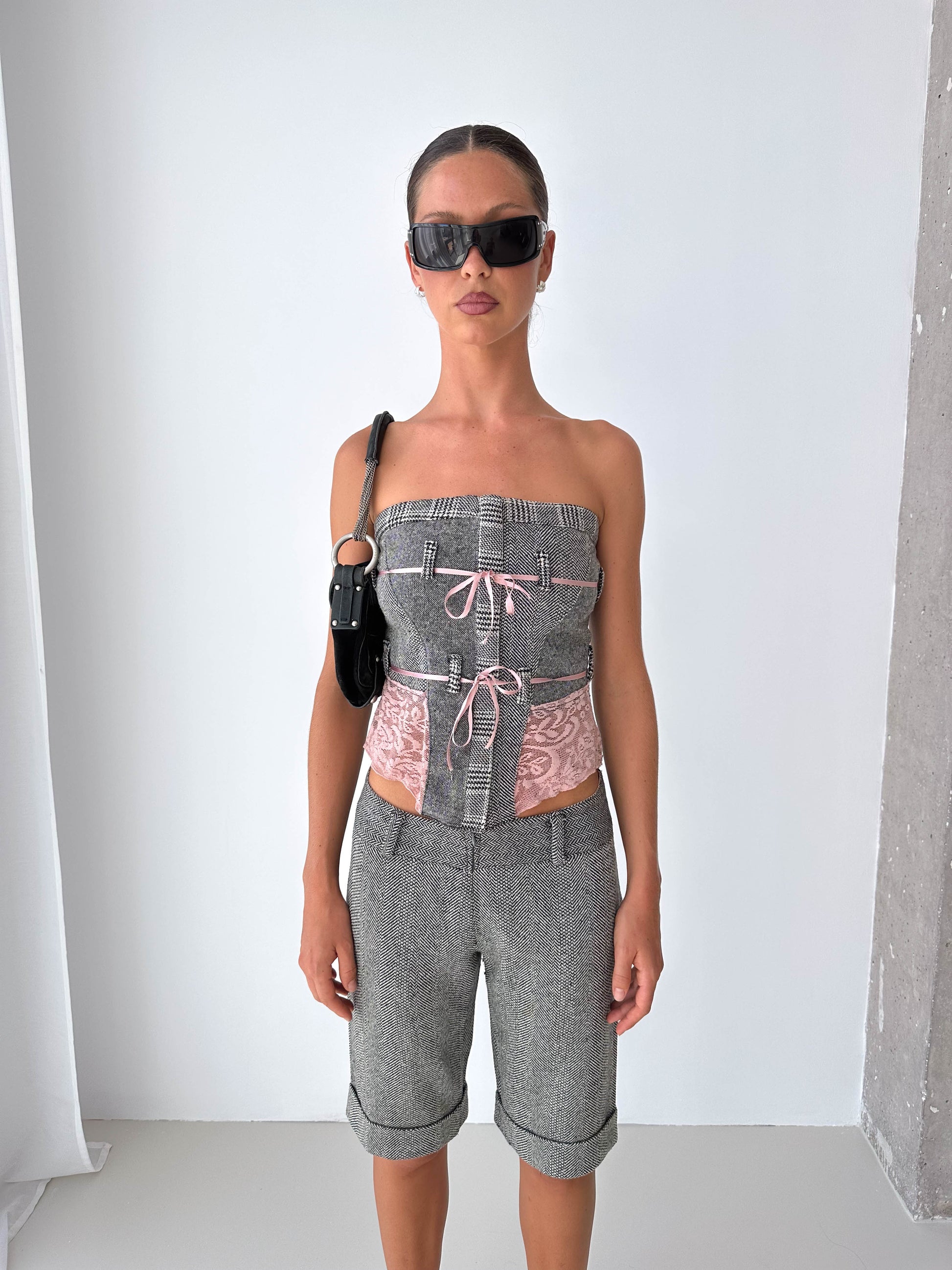 Tweed Stapless Shorts Bustier Matching  Two Piece