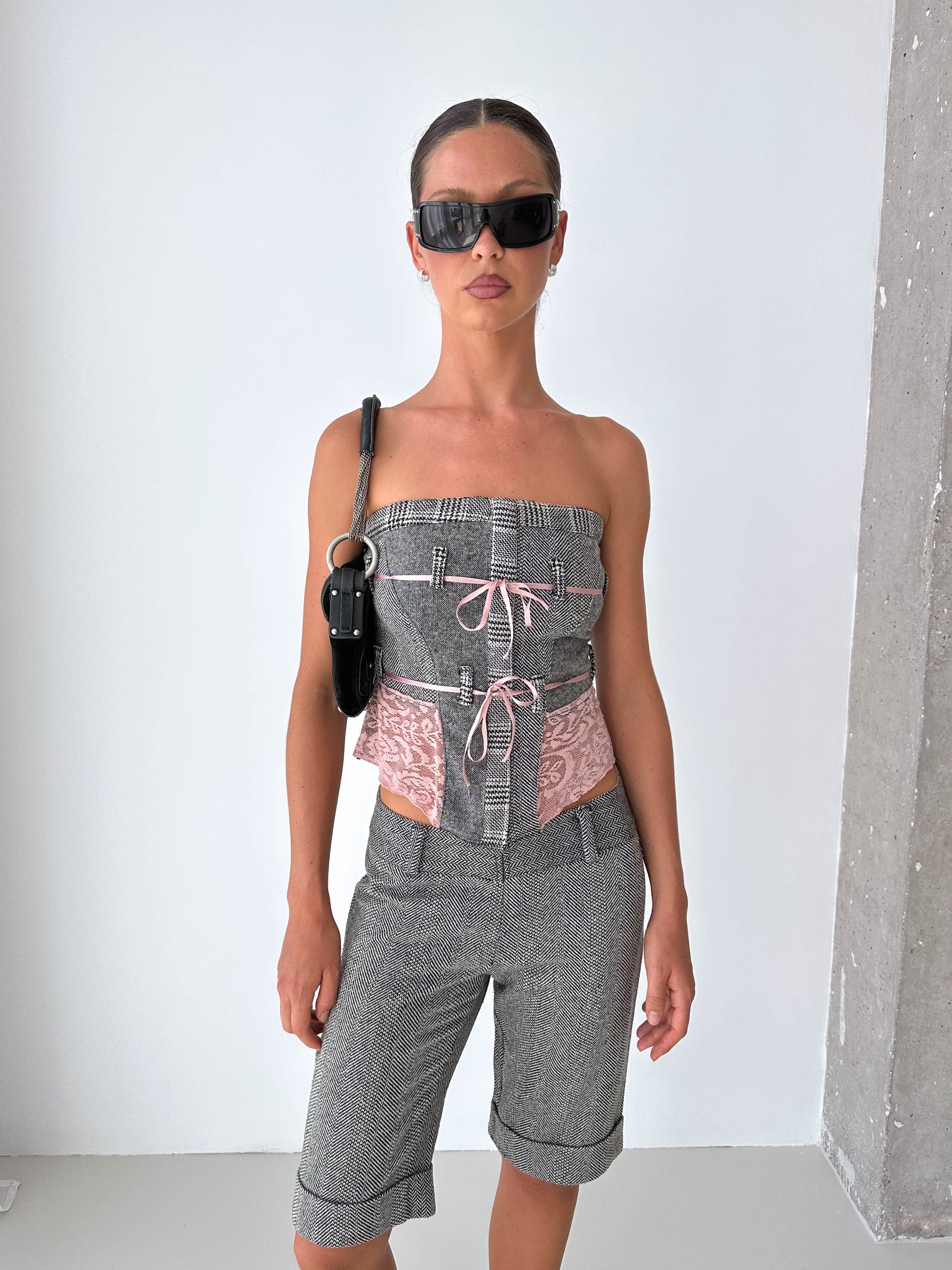 Tweed Stapless Shorts Bustier Matching  Two Piece