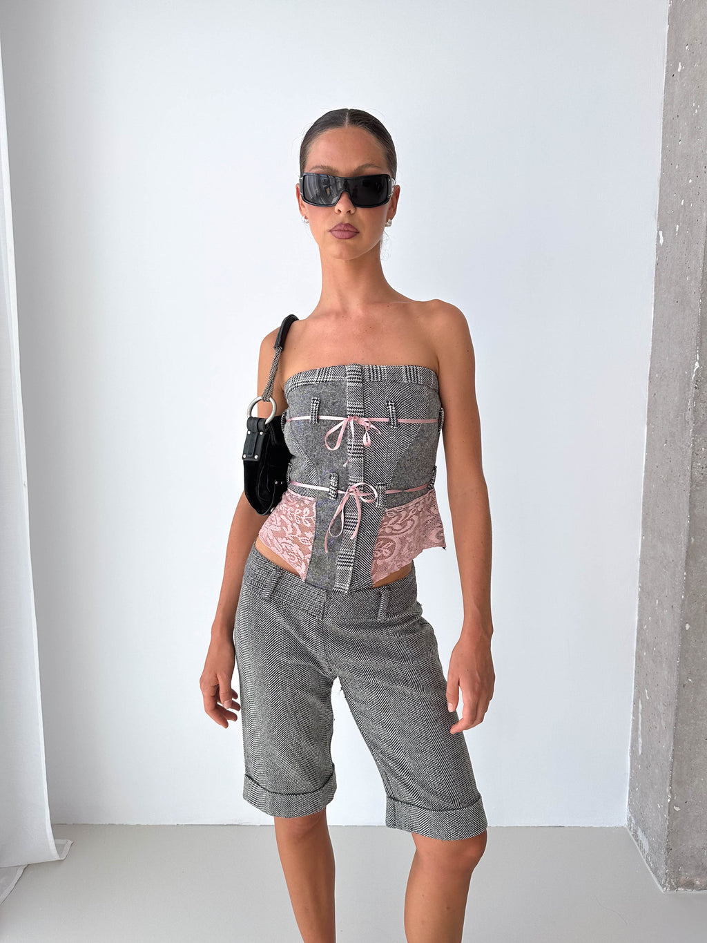 Tweed Stapless Shorts Bustier Matching  Two Piece