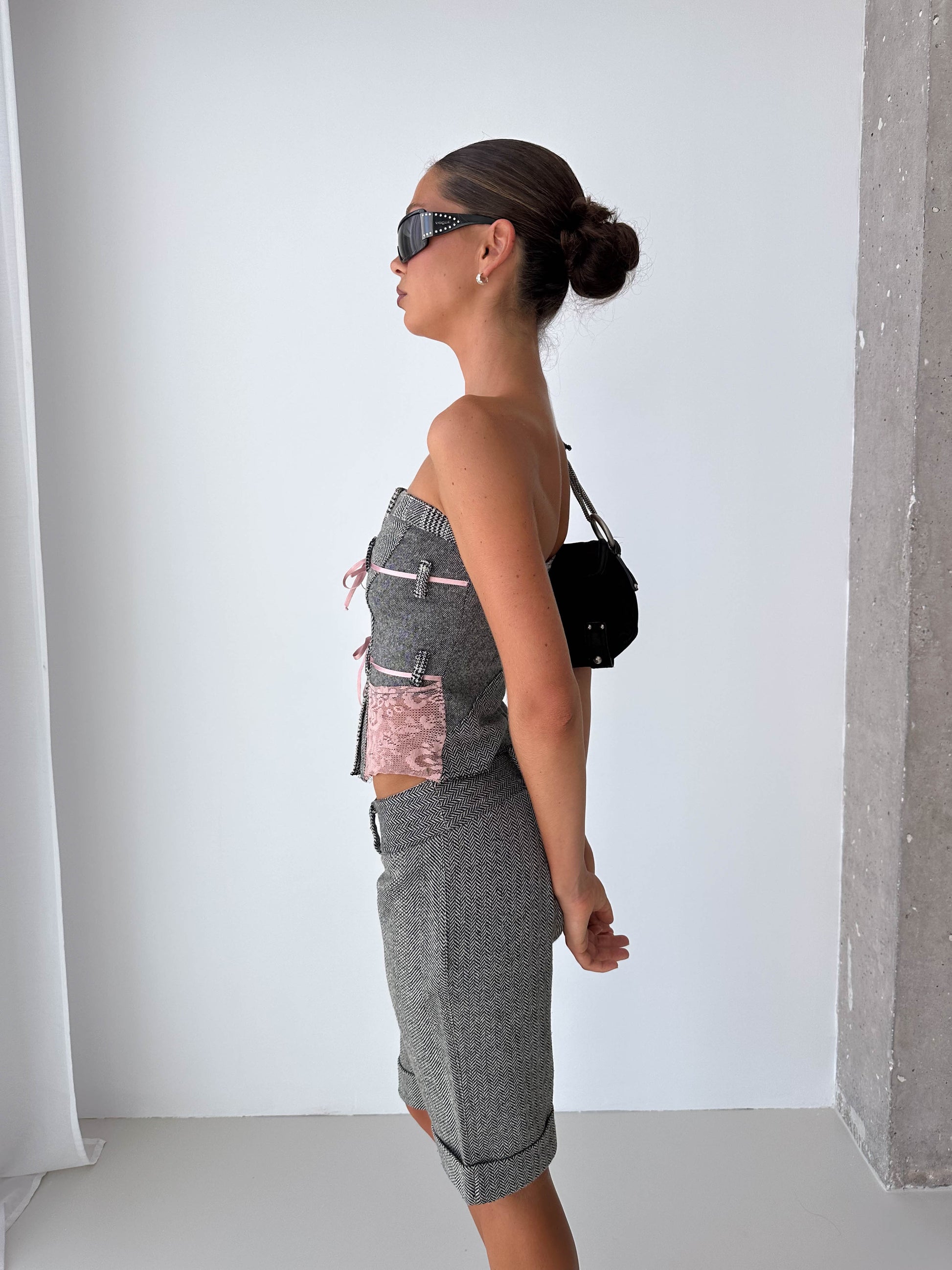 Tweed Stapless Shorts Bustier Matching  Two Piece