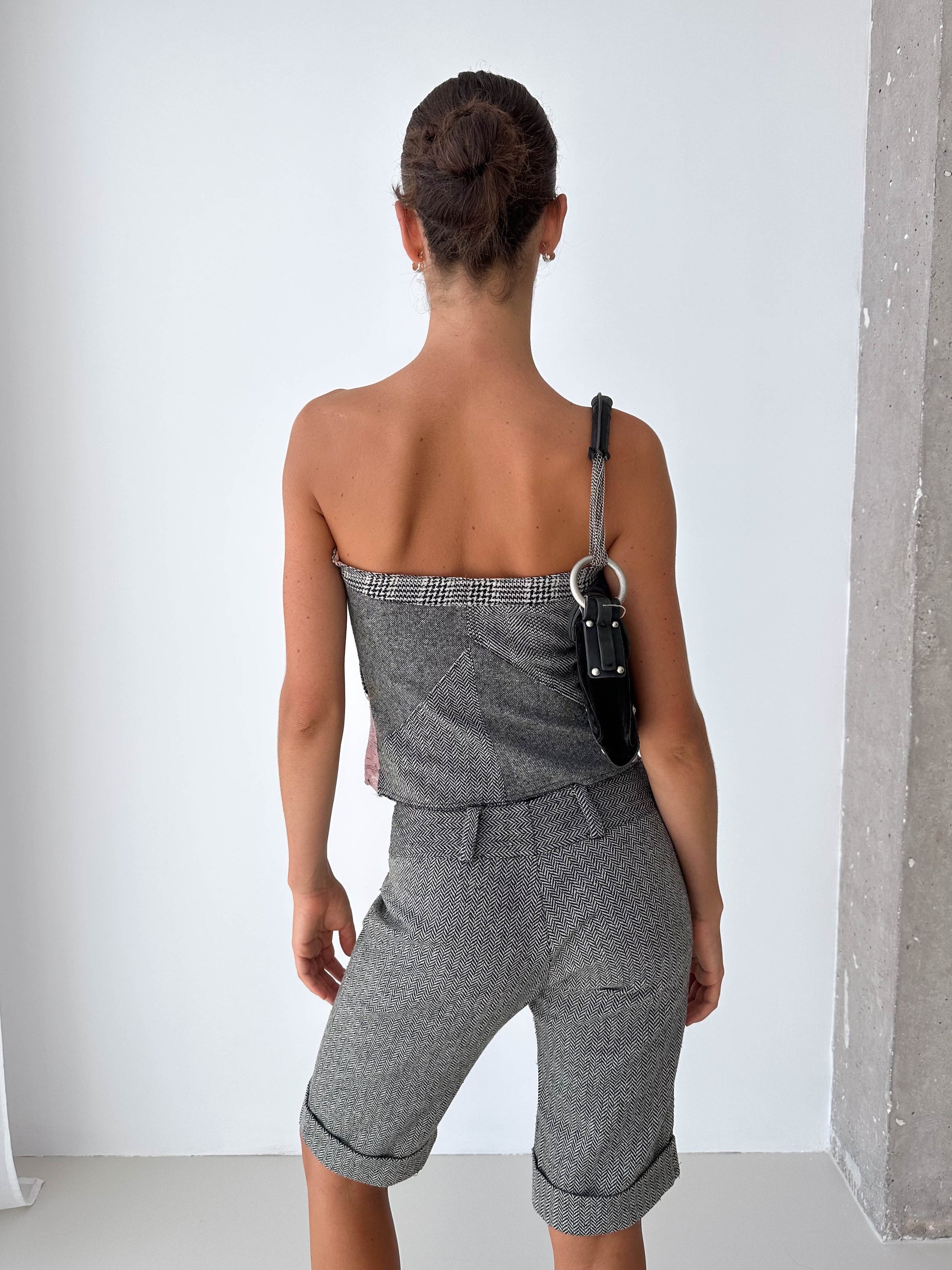 Tweed Strapless Shorts Bustier Matching Two Piece