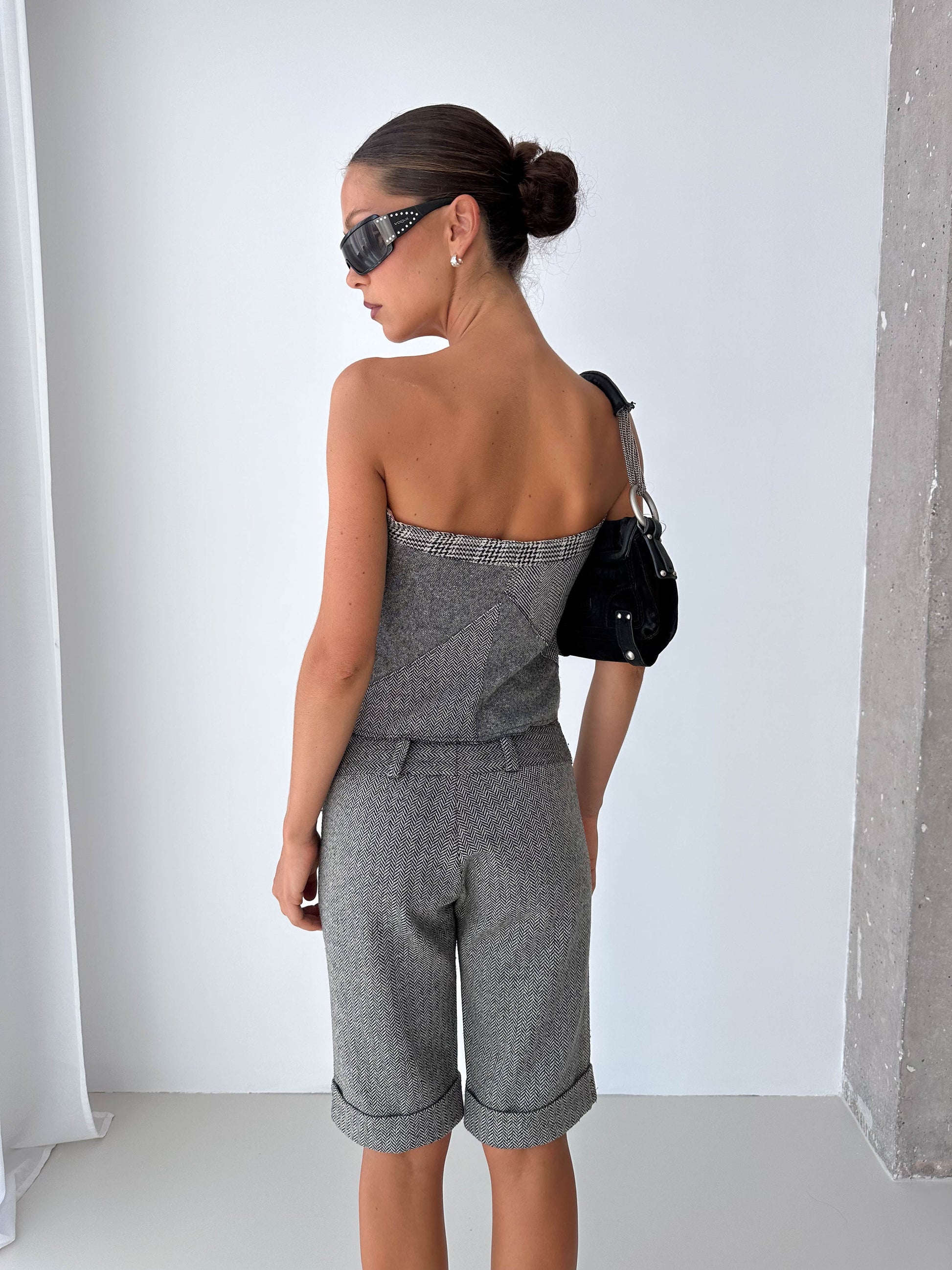 Tweed Stapless Shorts Bustier Matching  Two Piece
