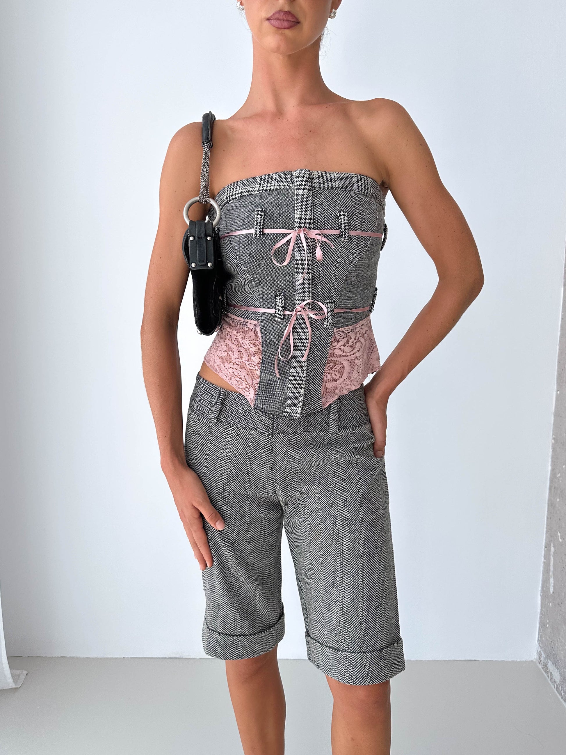 Tweed Stapless Shorts Bustier Matching  Two Piece