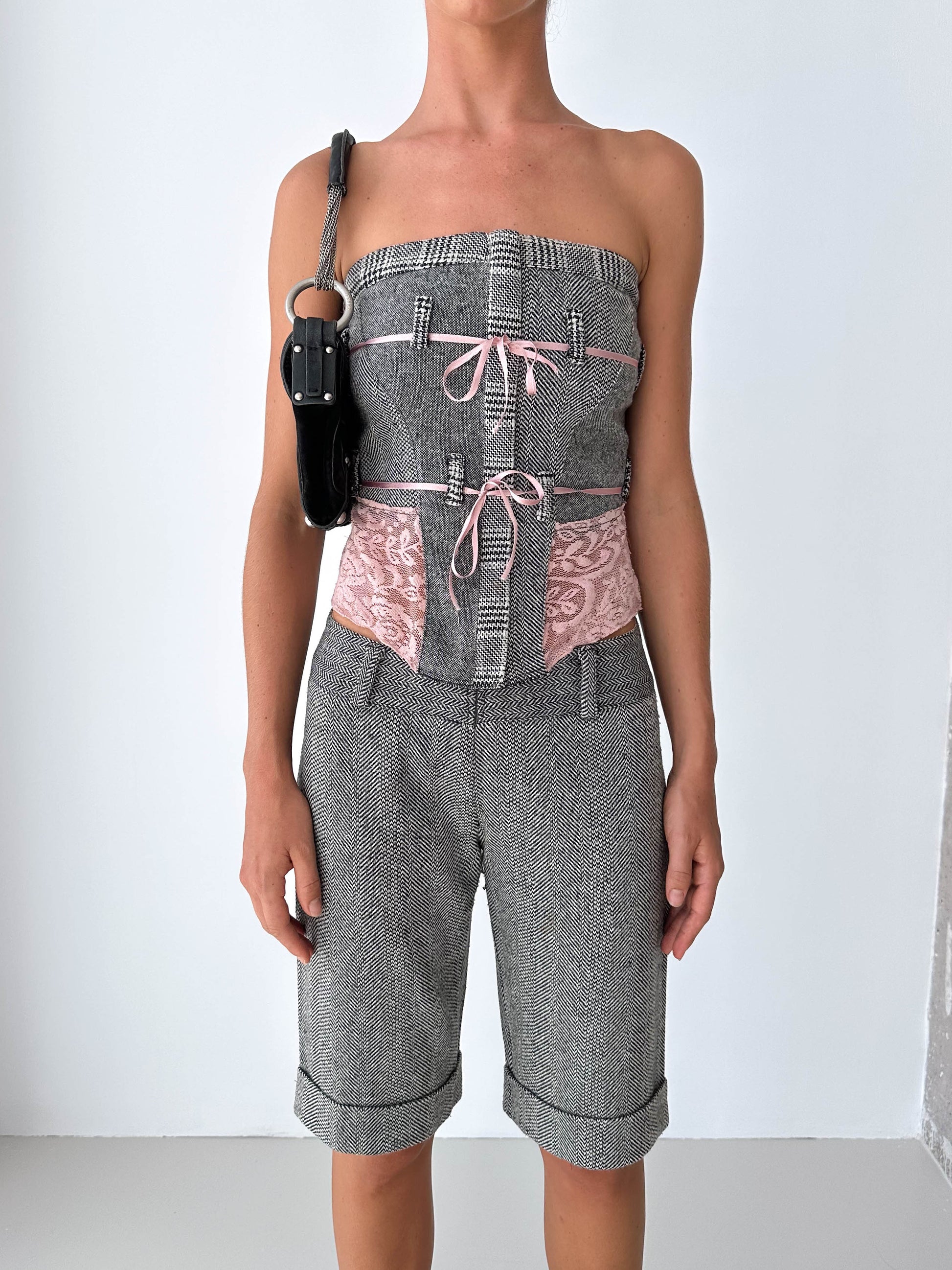 Tweed Stapless Shorts Bustier Matching  Two Piece