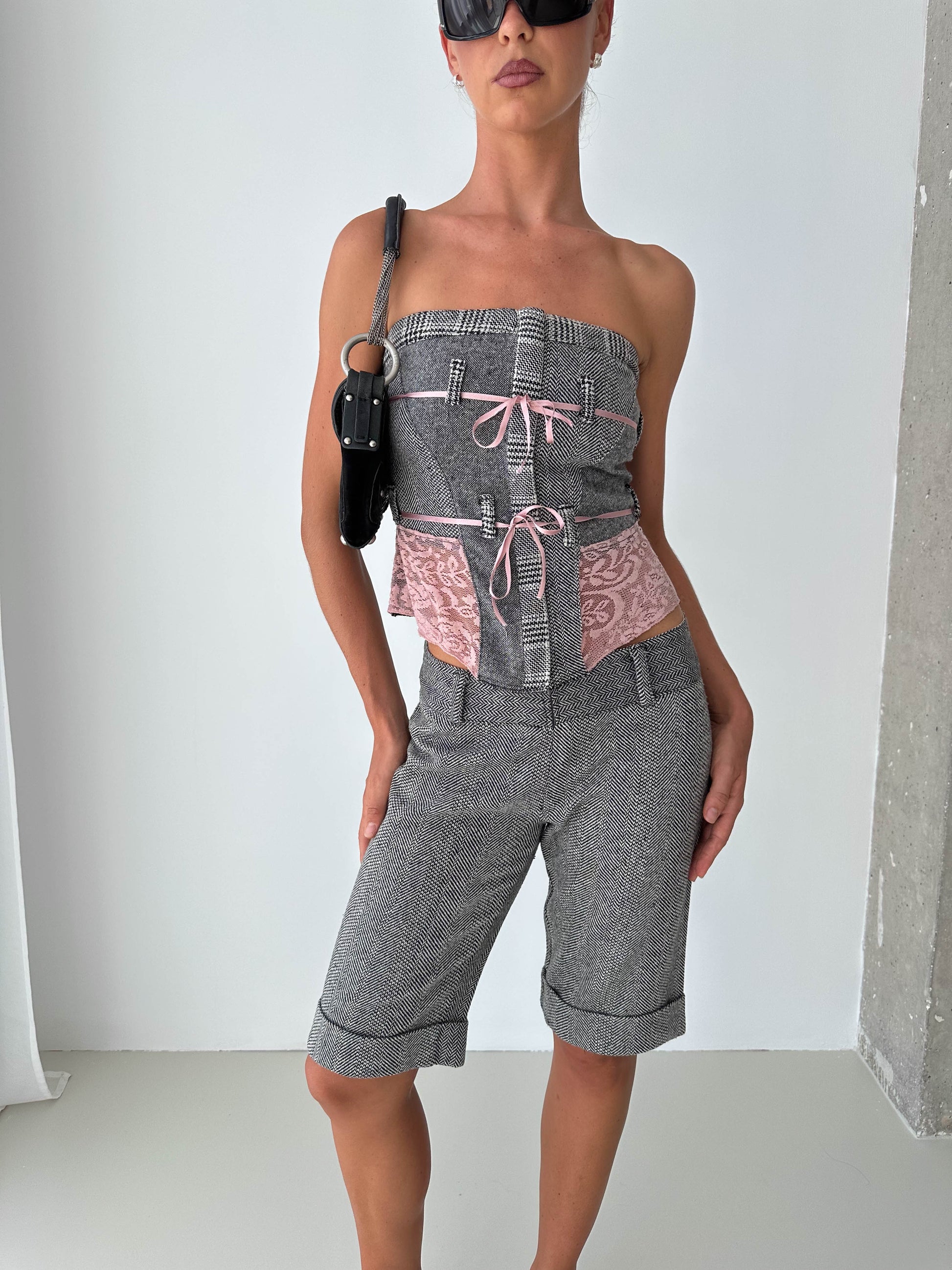 Tweed Stapless Shorts Bustier Matching  Two Piece