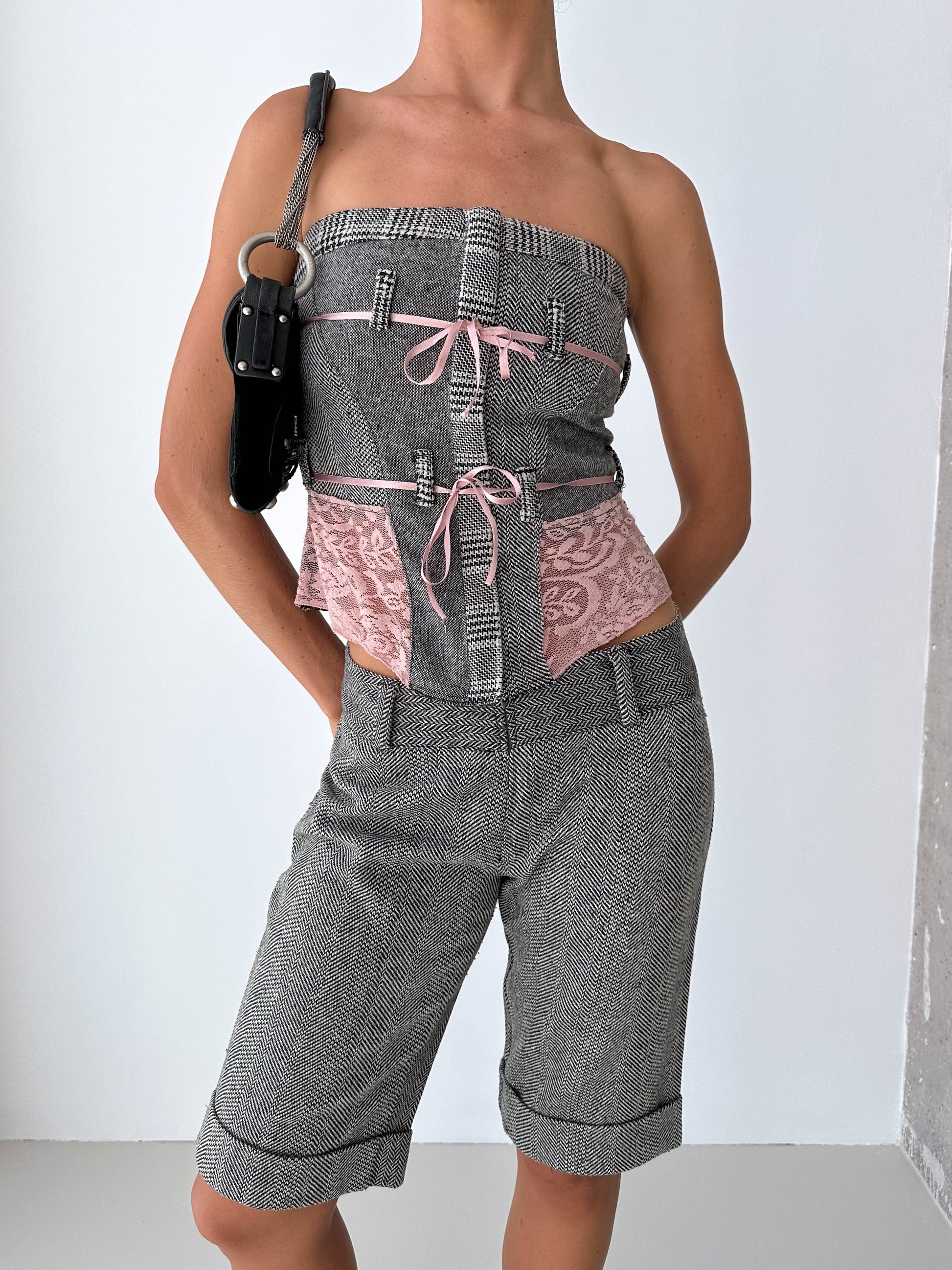 Tweed Stapless Shorts Bustier Matching  Two Piece