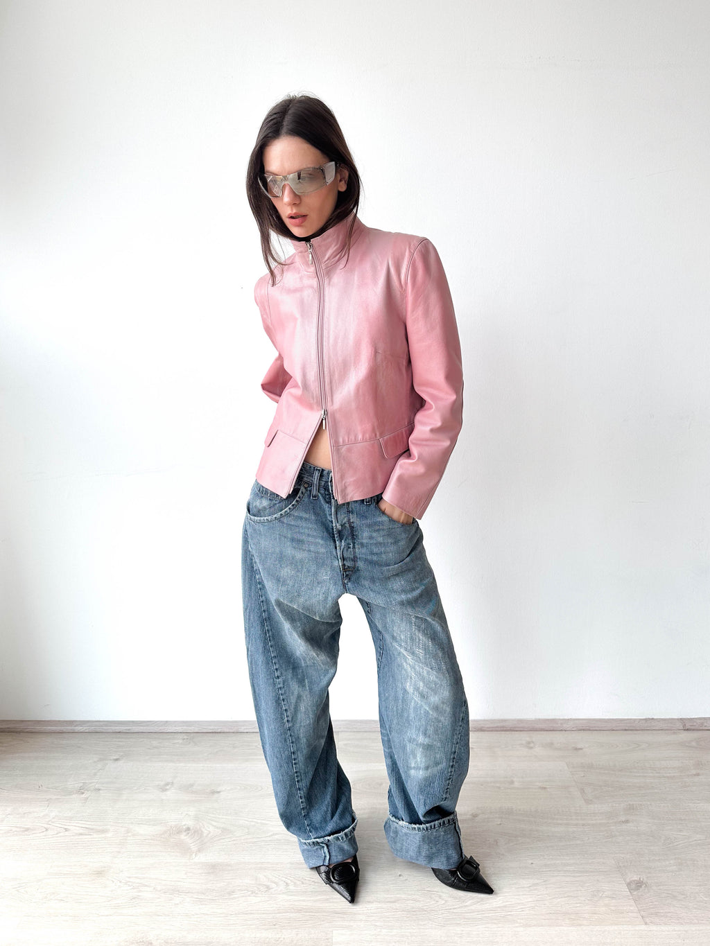 Metallic Pink Leather Moto Jacket