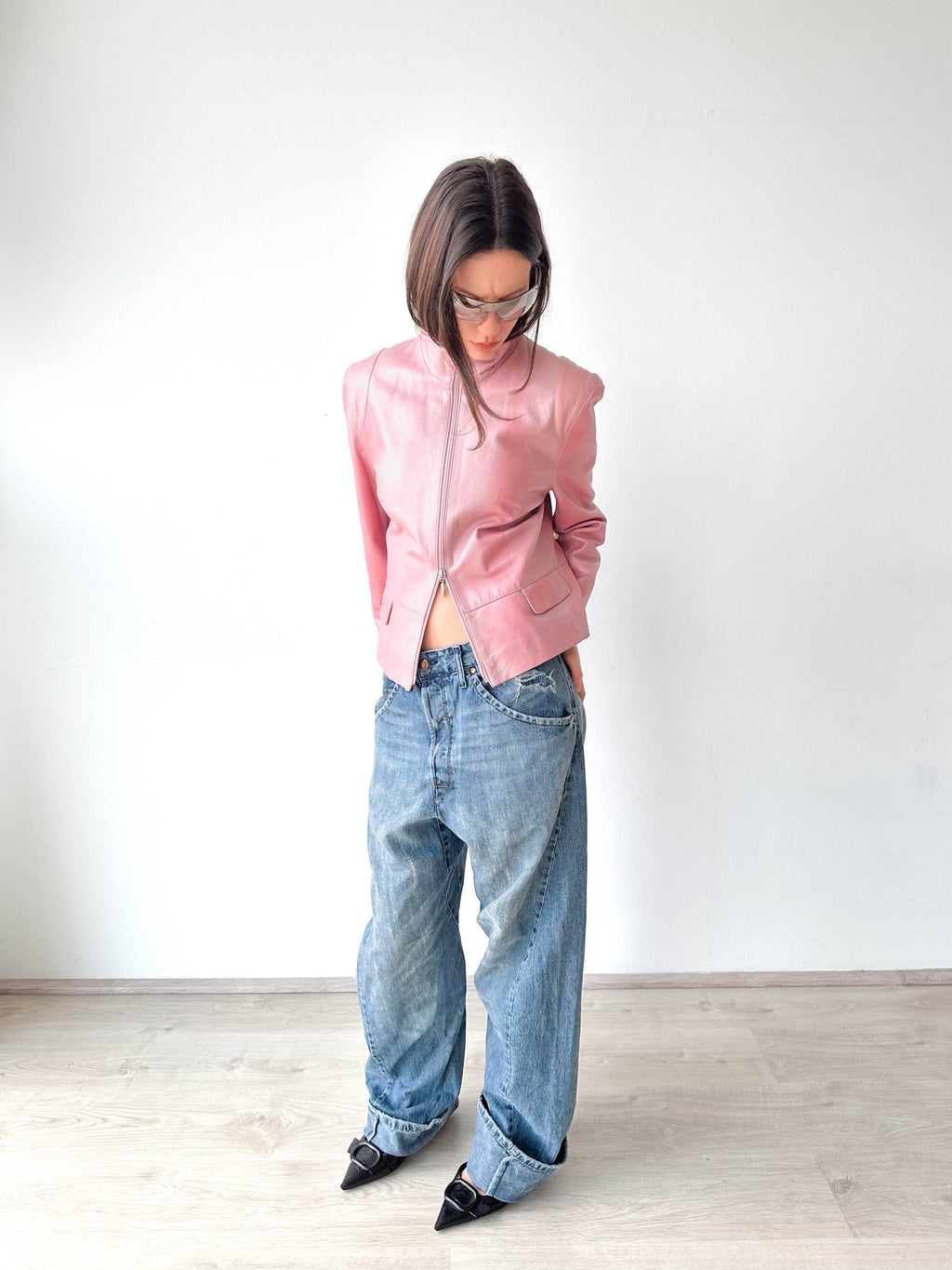 Metallic Pink Leather Moto Jacket