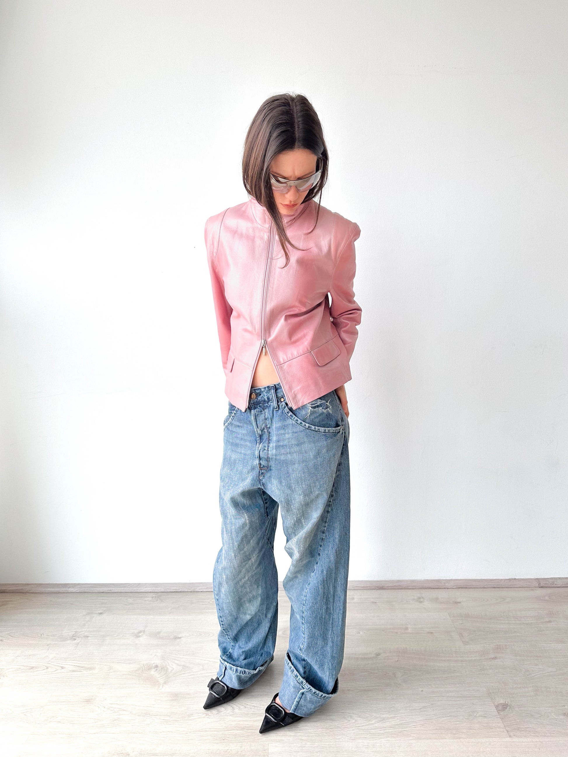 Metallic Pink Leather Moto Jacket