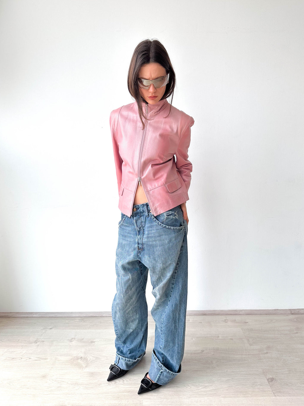 Metallic Pink Leather Moto Jacket