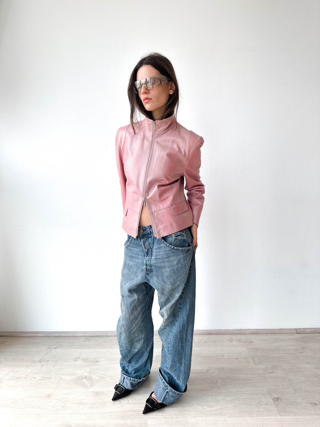 Metallic Pink Leather Moto Jacket