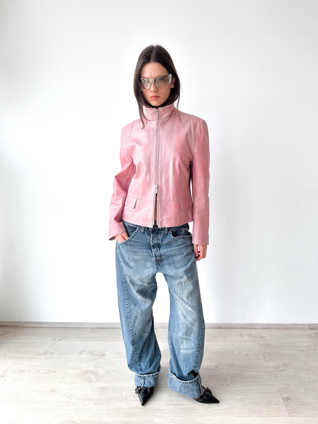 Metallic Pink Leather Moto Jacket