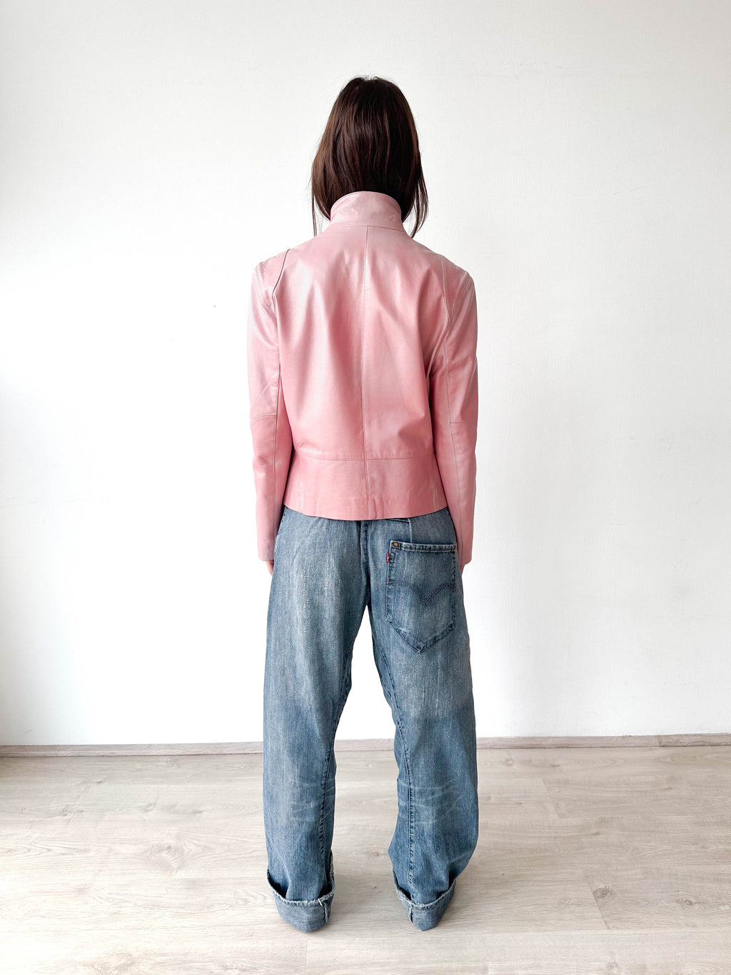 Metallic Pink Leather Moto Jacket