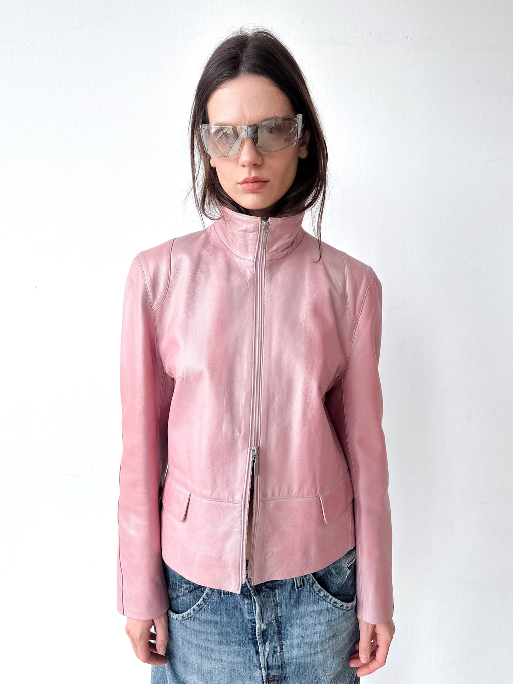 Metallic Pink Leather Moto Jacket