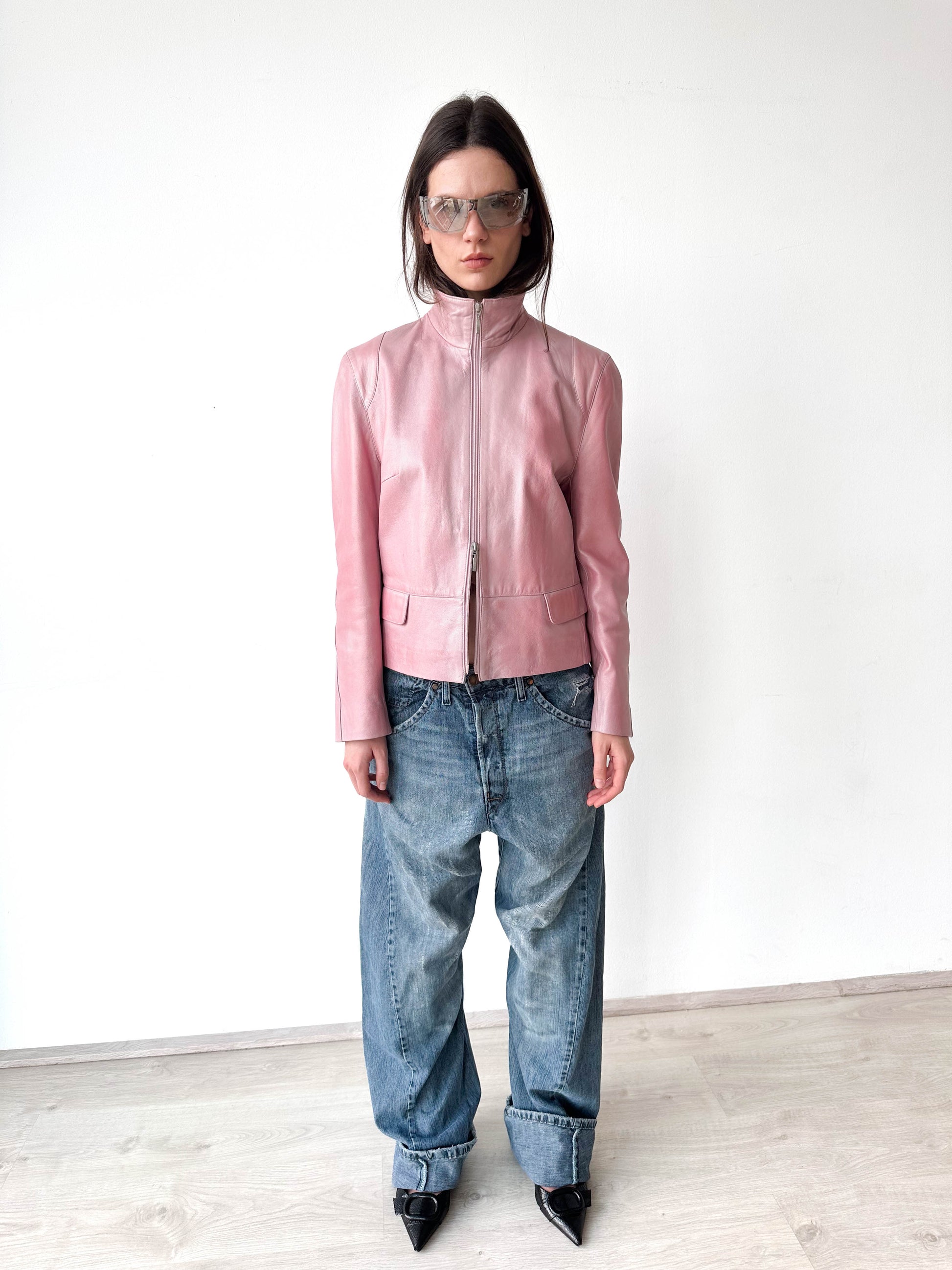 Metallic Pink Leather Moto Jacket