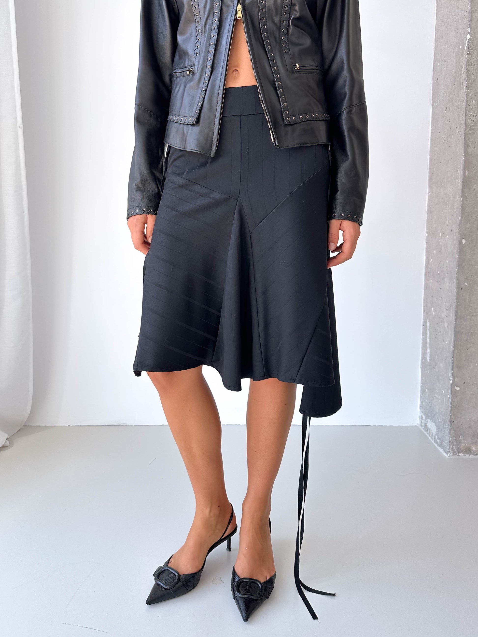 DKNY Asymmetric Black Midi Skirt