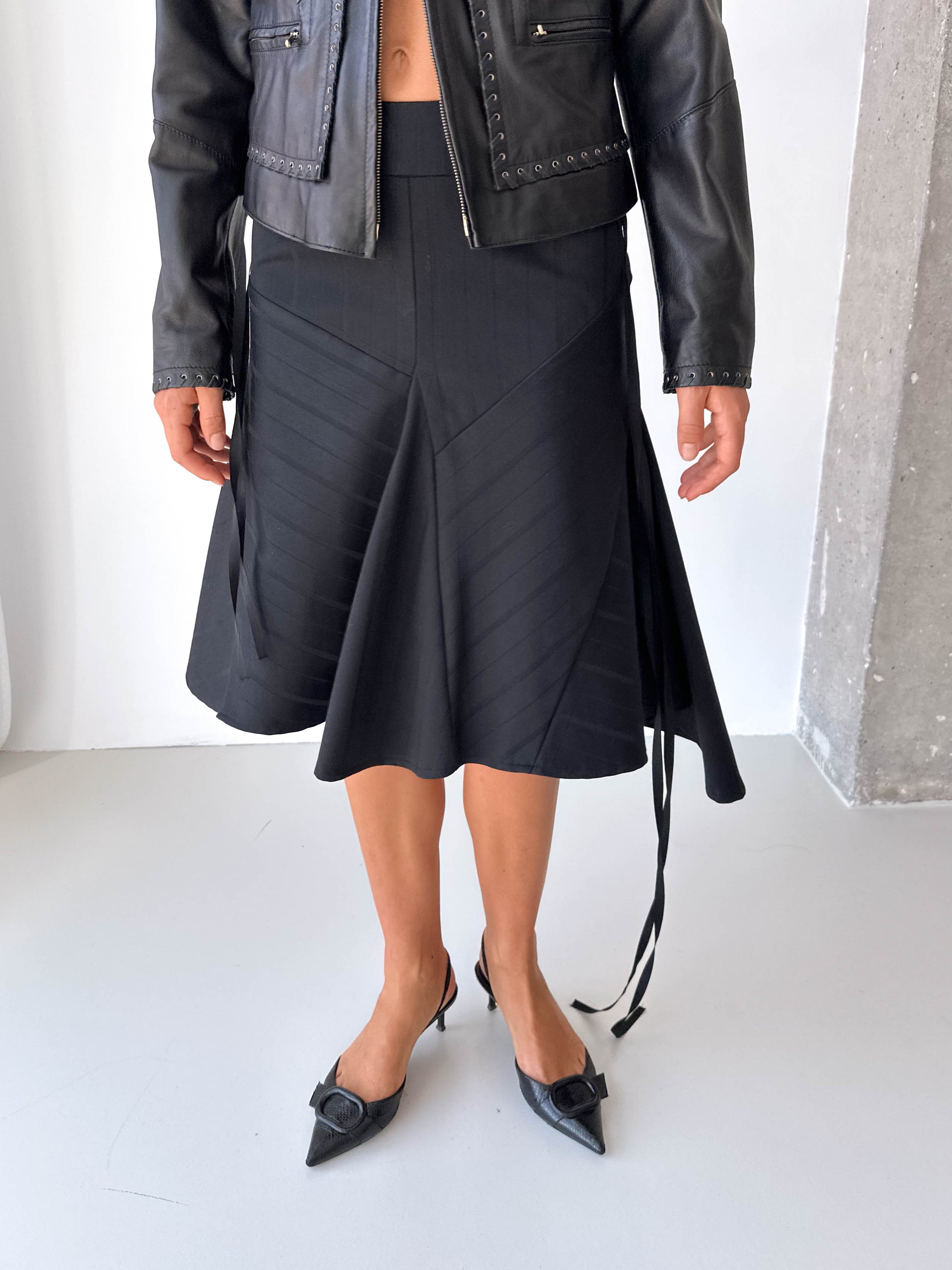DKNY Asymmetric Black Midi Skirt