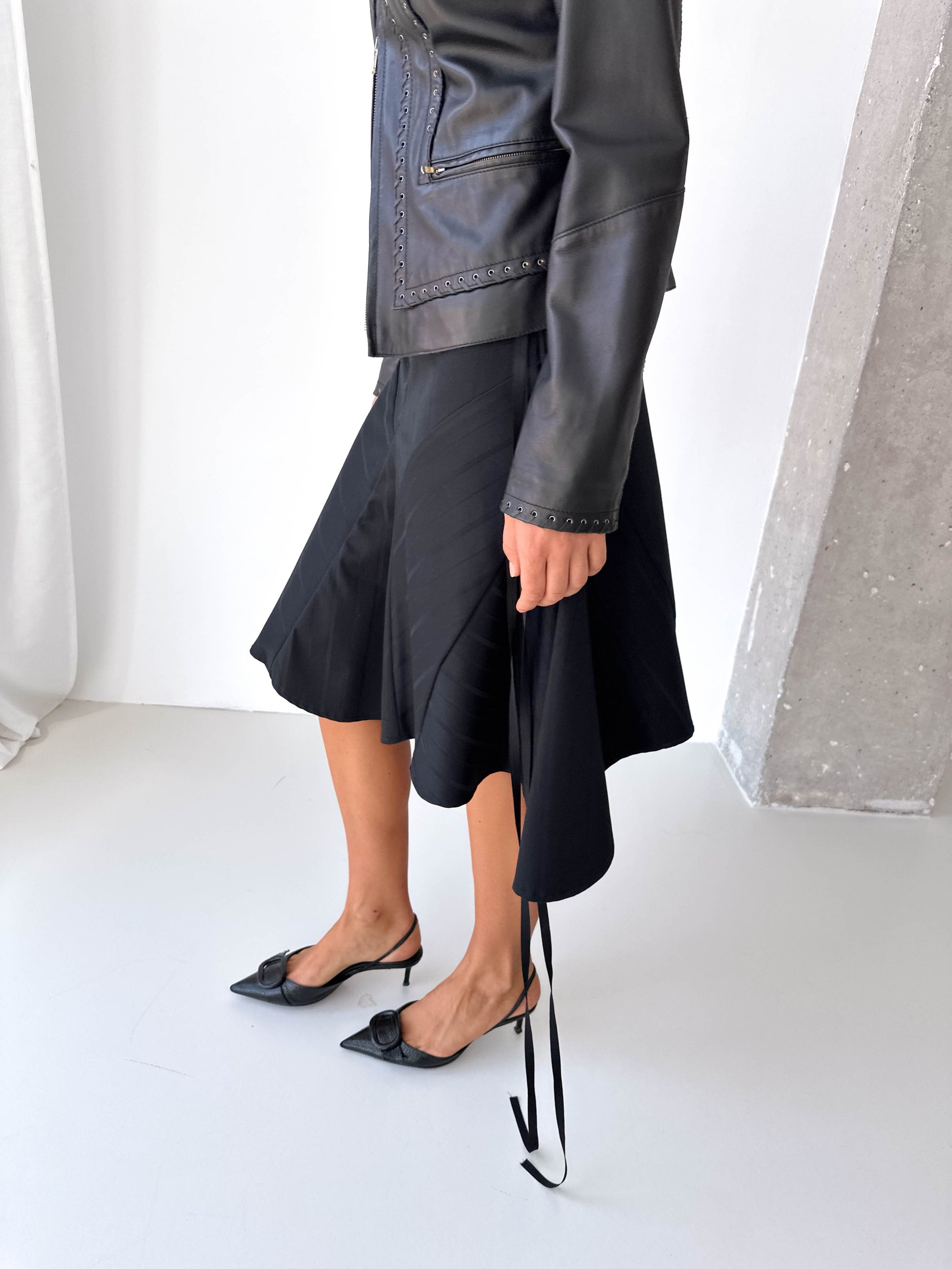 DKNY Asymmetric Black Midi Skirt