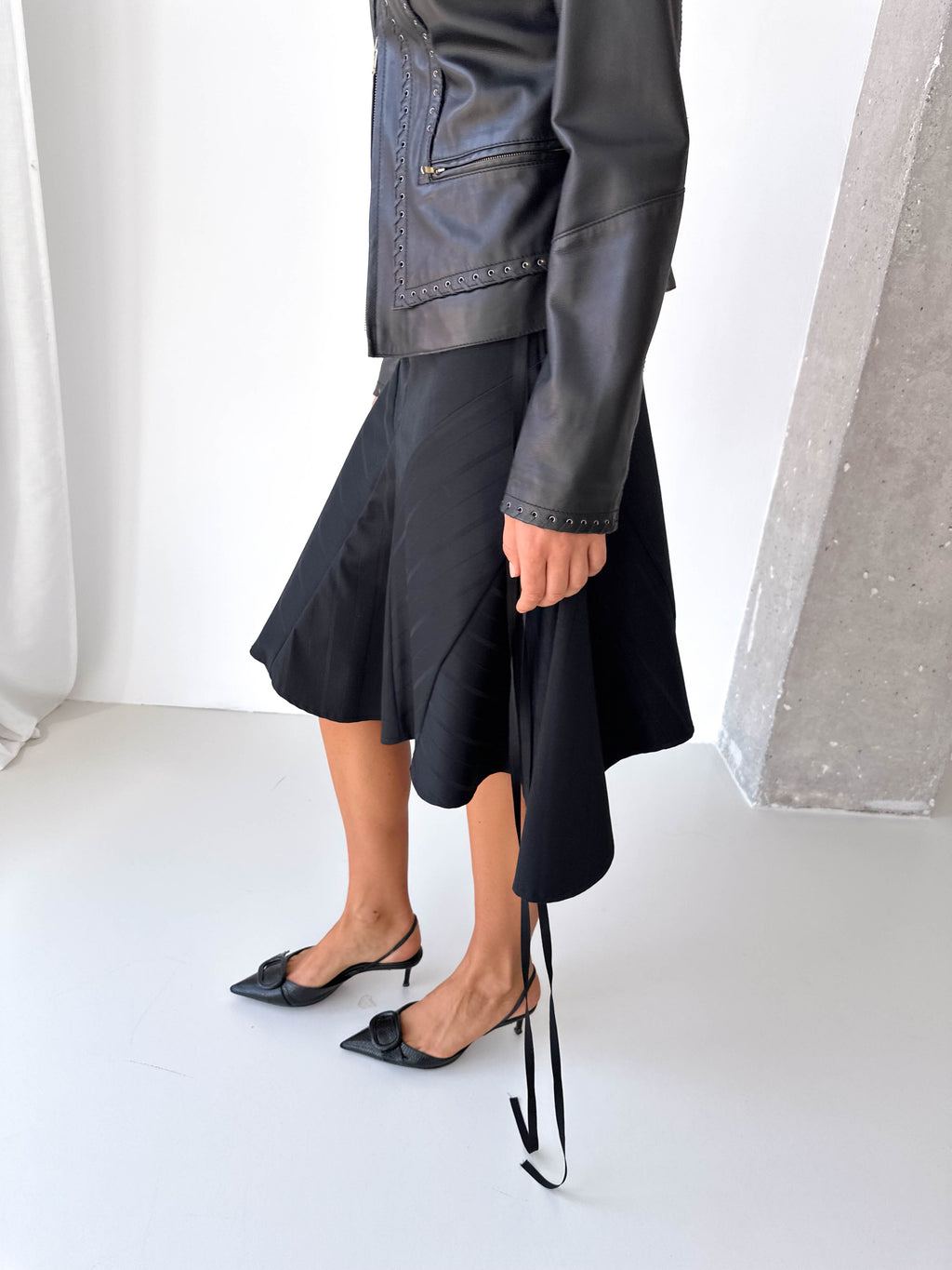 DKNY Asymmetric Black Midi Skirt