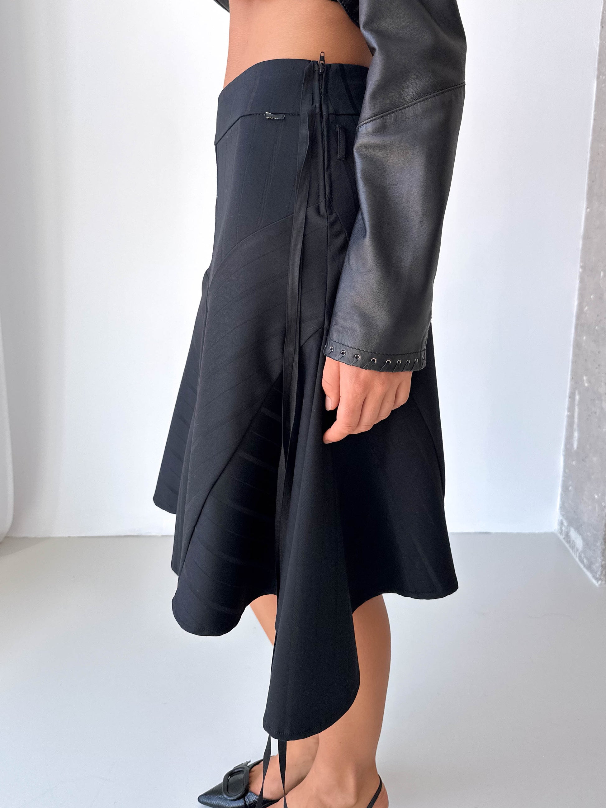 DKNY Asymmetric Black Midi Skirt